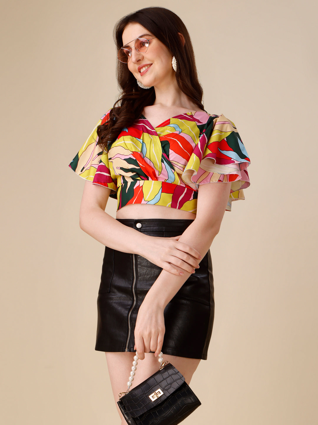 Casual Flared Sleeves Printed Women Multicolor Top