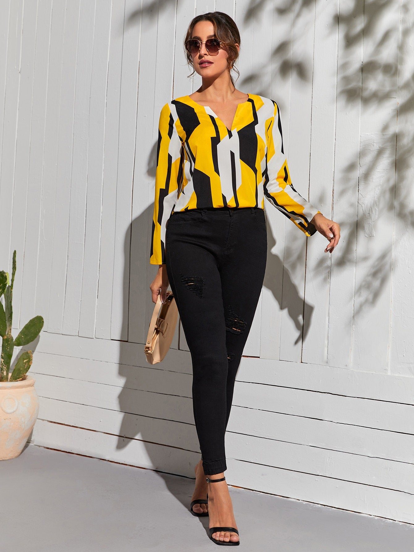 Casual Regular Sleeves Printed Women Yellow, White, Black Top ok