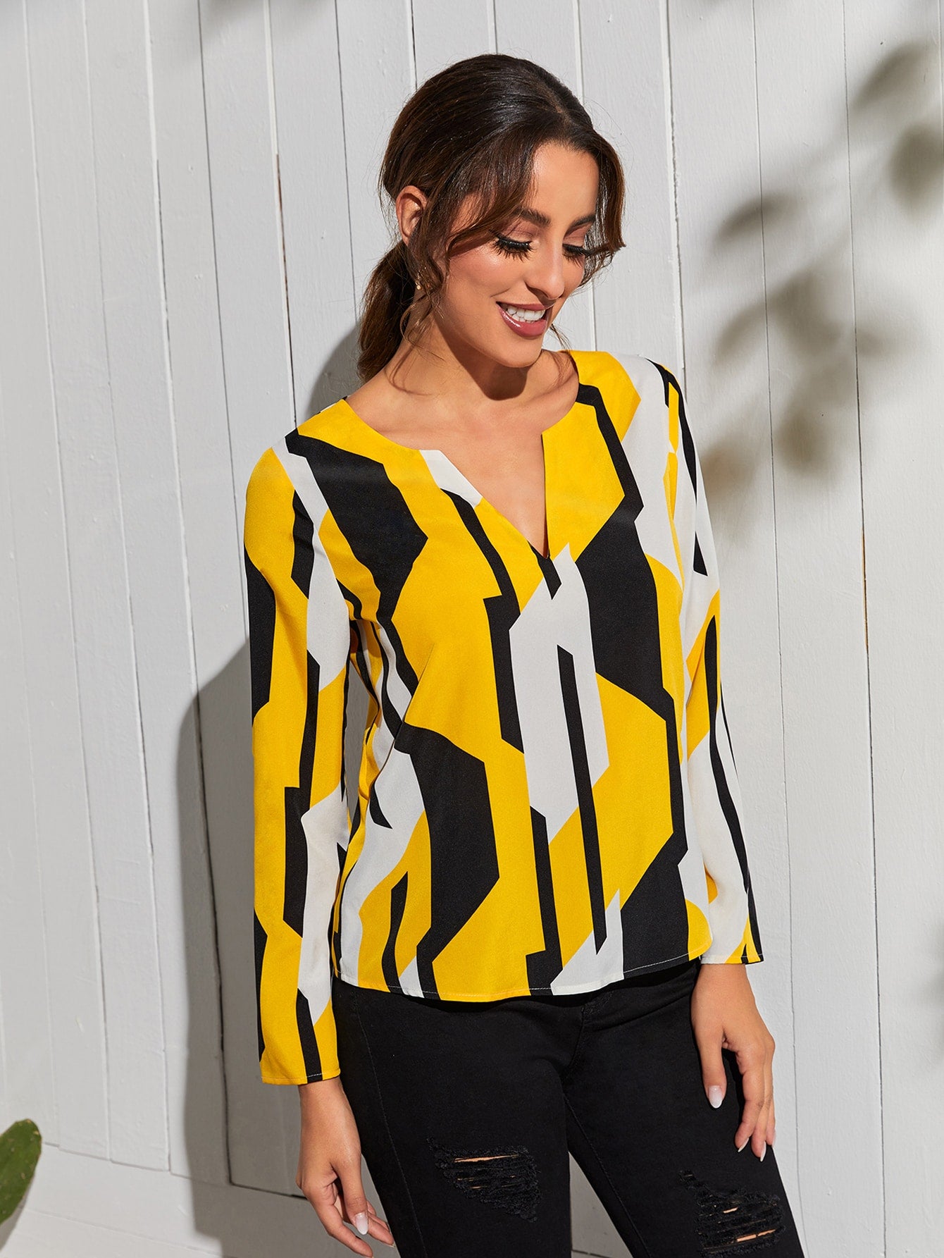 Casual Regular Sleeves Printed Women Yellow, White, Black Top ok