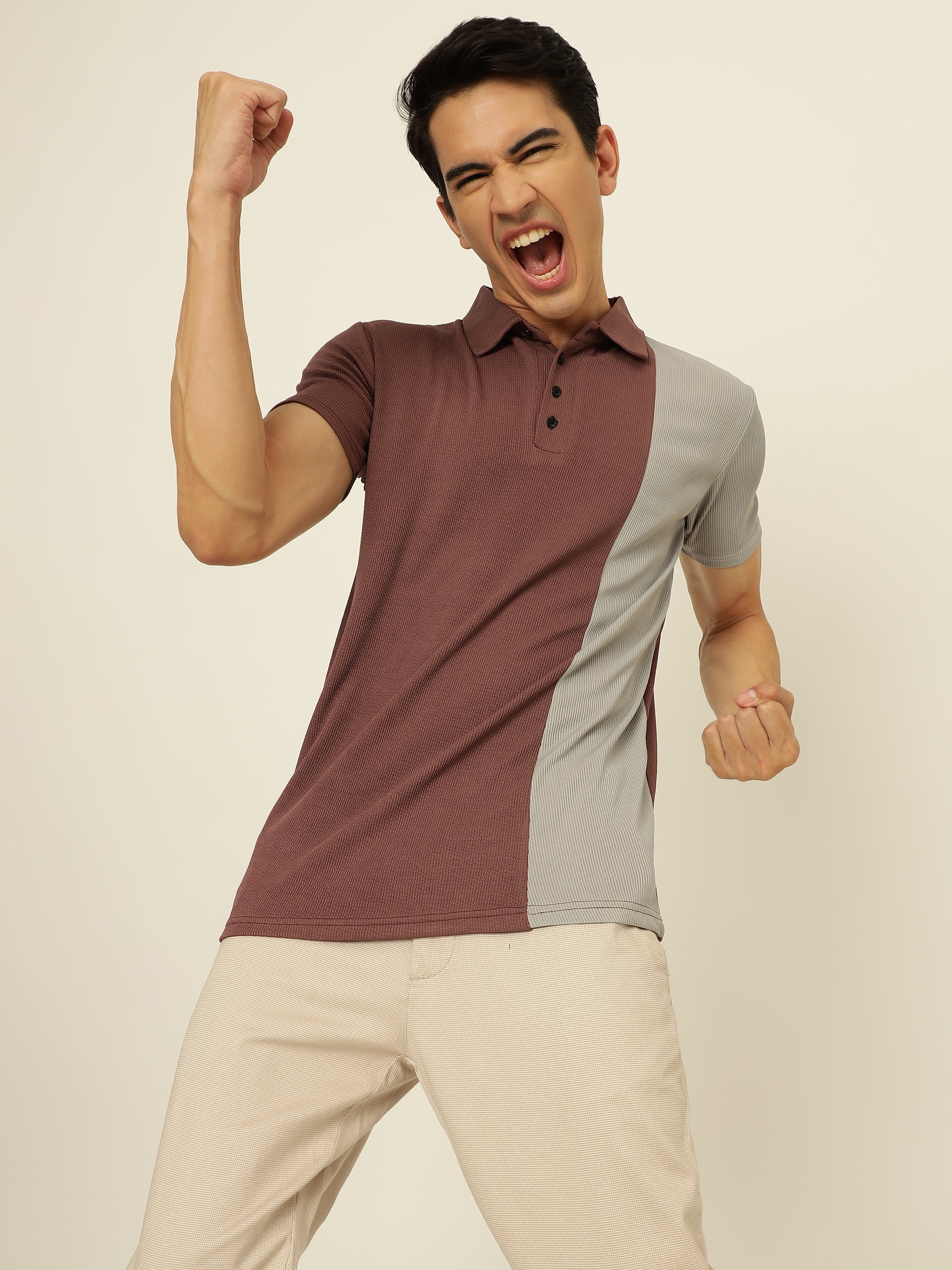 Men's Polo Neck Regular Fit Colorblock T-Shirt