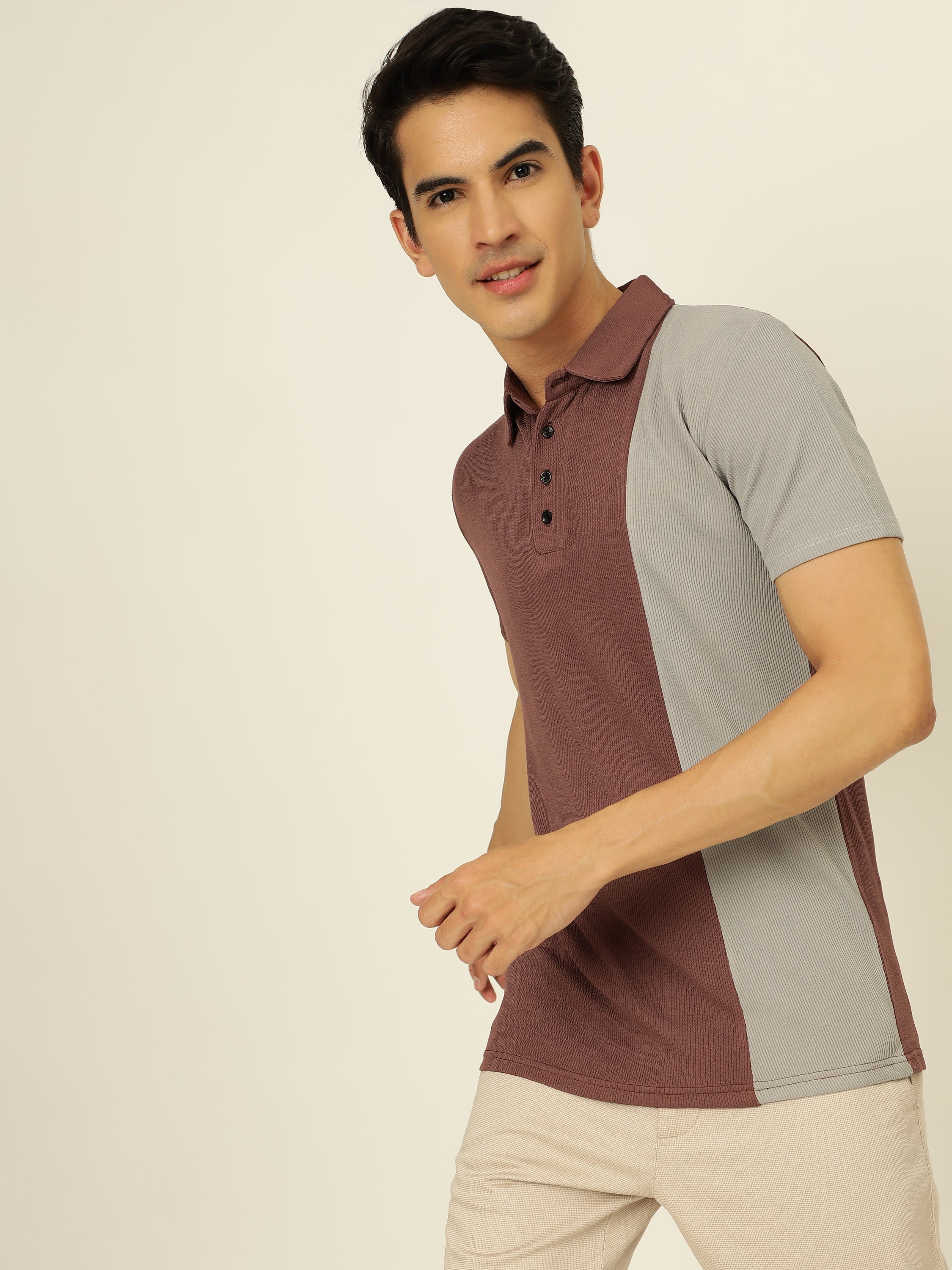 Men's Polo Neck Regular Fit Colorblock T-Shirt