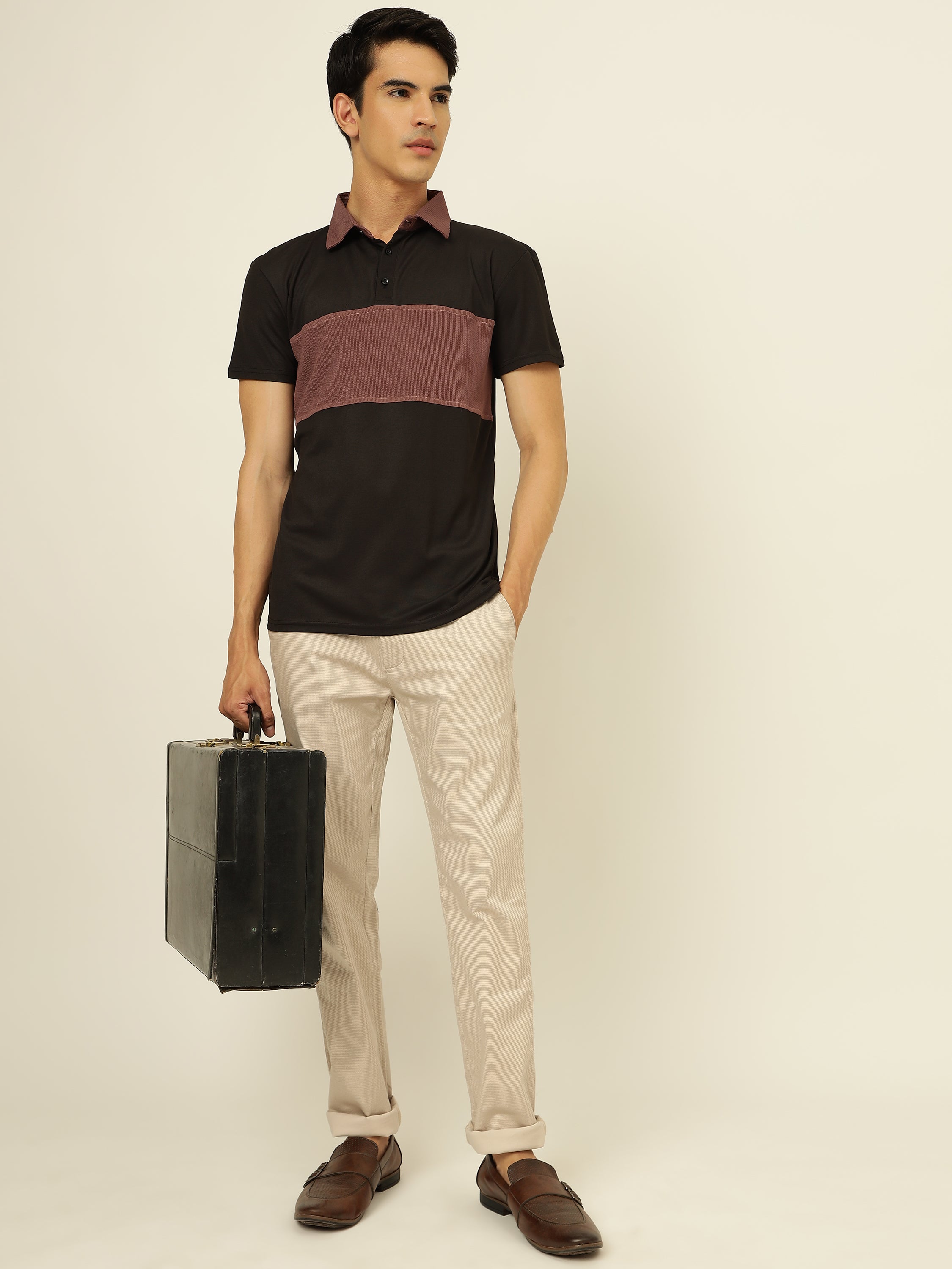 Men's Polo Neck Regular Fit Colorblock T-Shirt