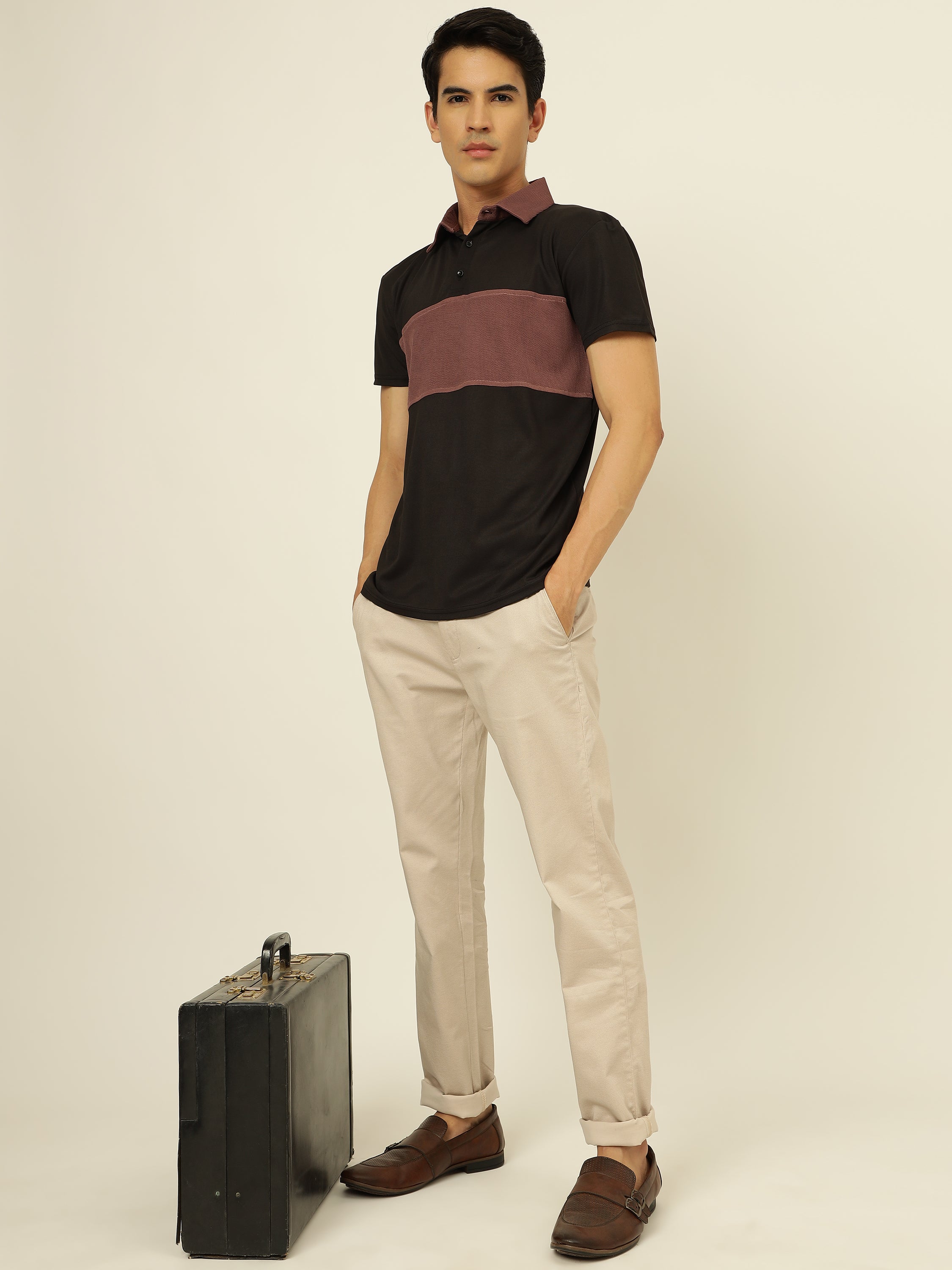 Men's Polo Neck Regular Fit Colorblock T-Shirt