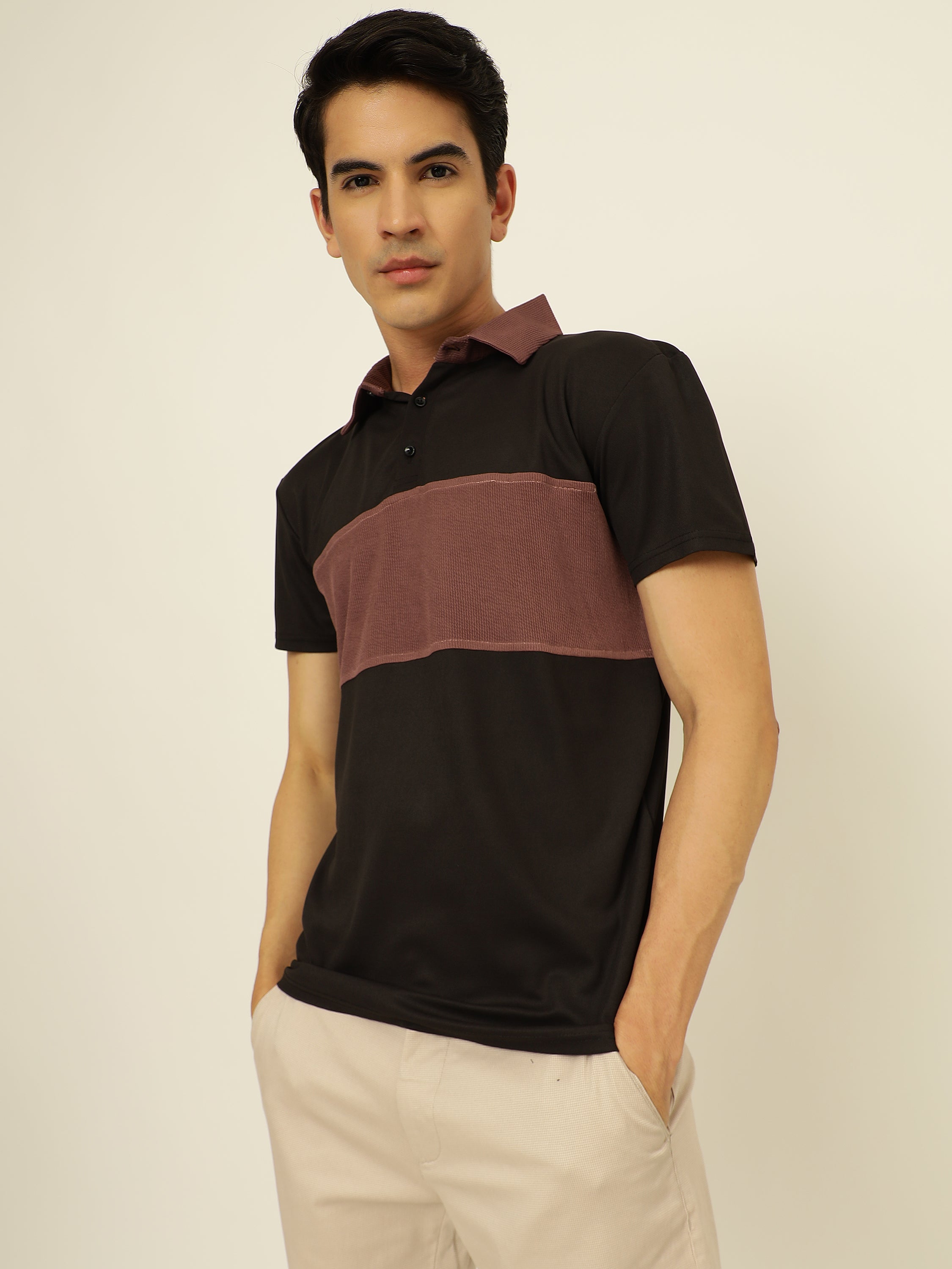 Men's Polo Neck Regular Fit Colorblock T-Shirt