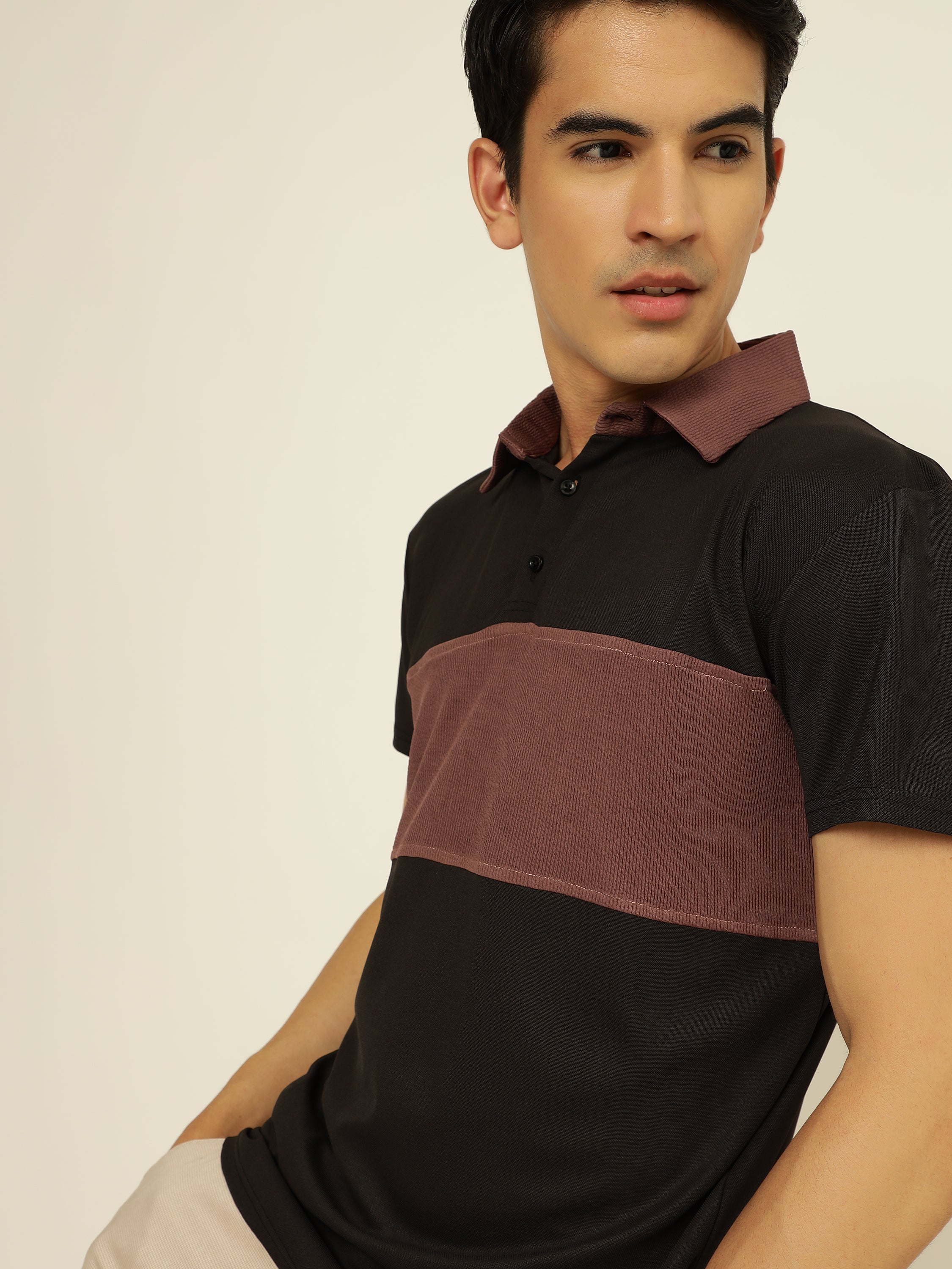 Men's Polo Neck Regular Fit Colorblock T-Shirt