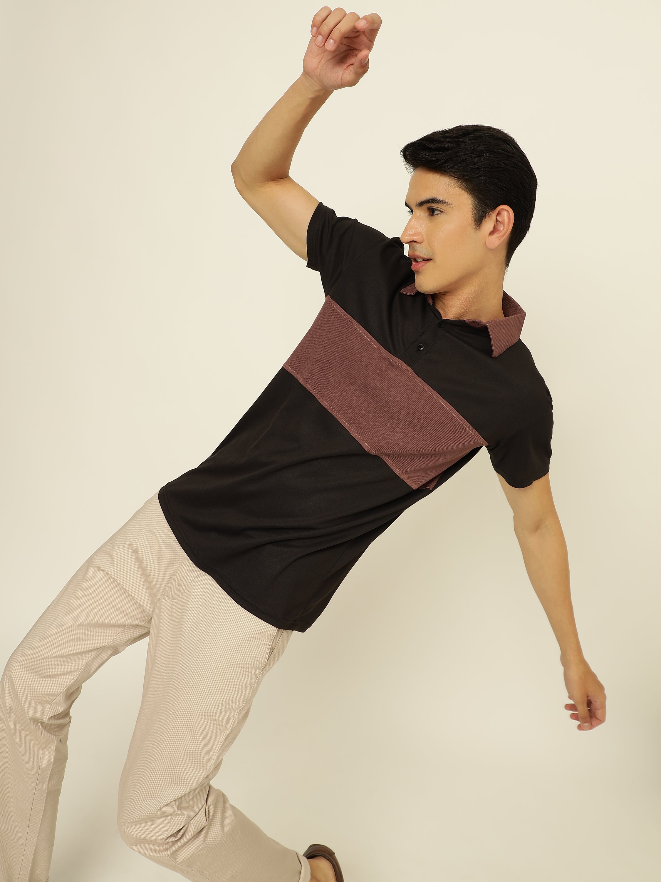 Men's Polo Neck Regular Fit Colorblock T-Shirt