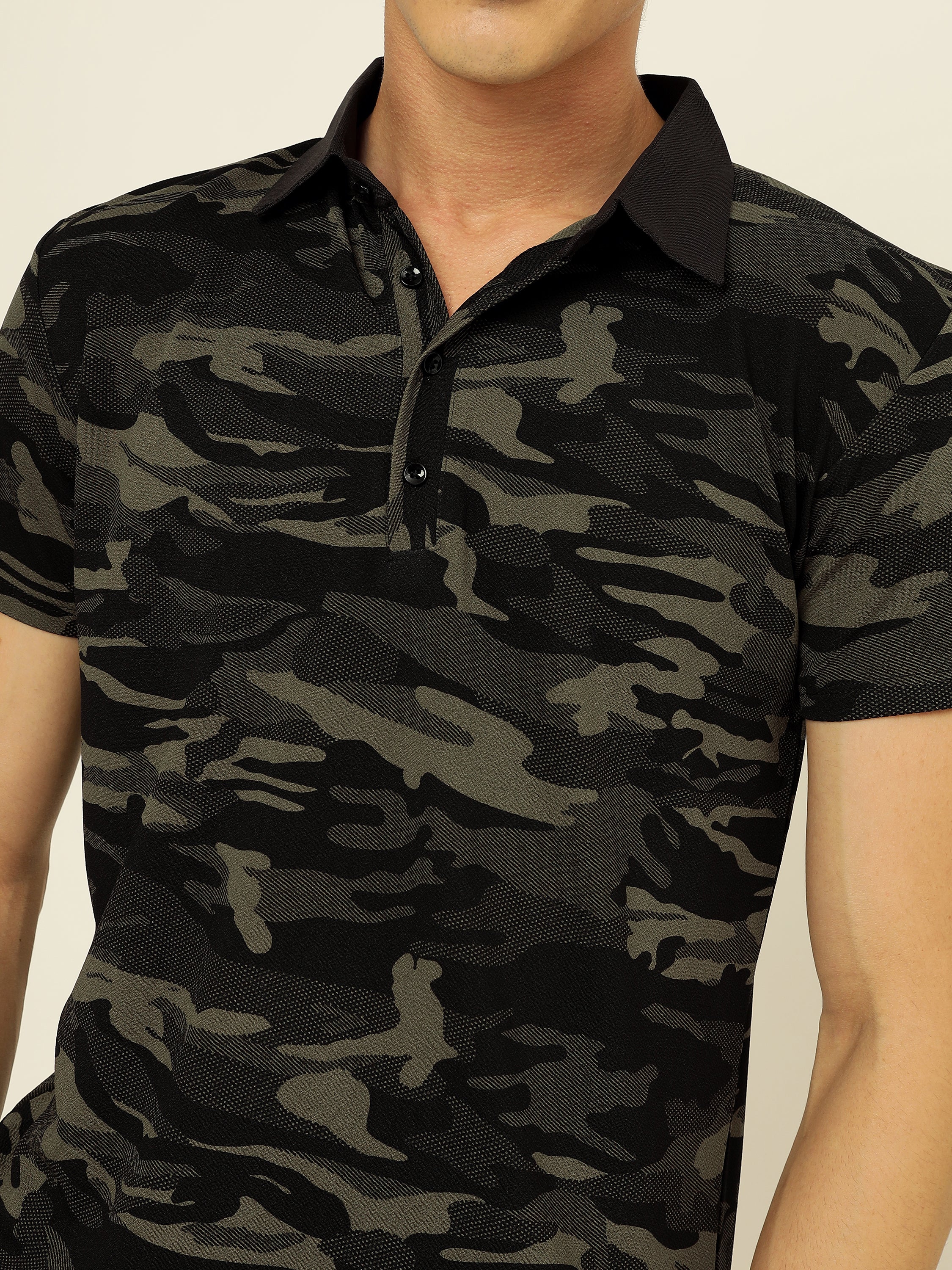 Men's Military Camouflage Polo Neck Regular T-Shirt