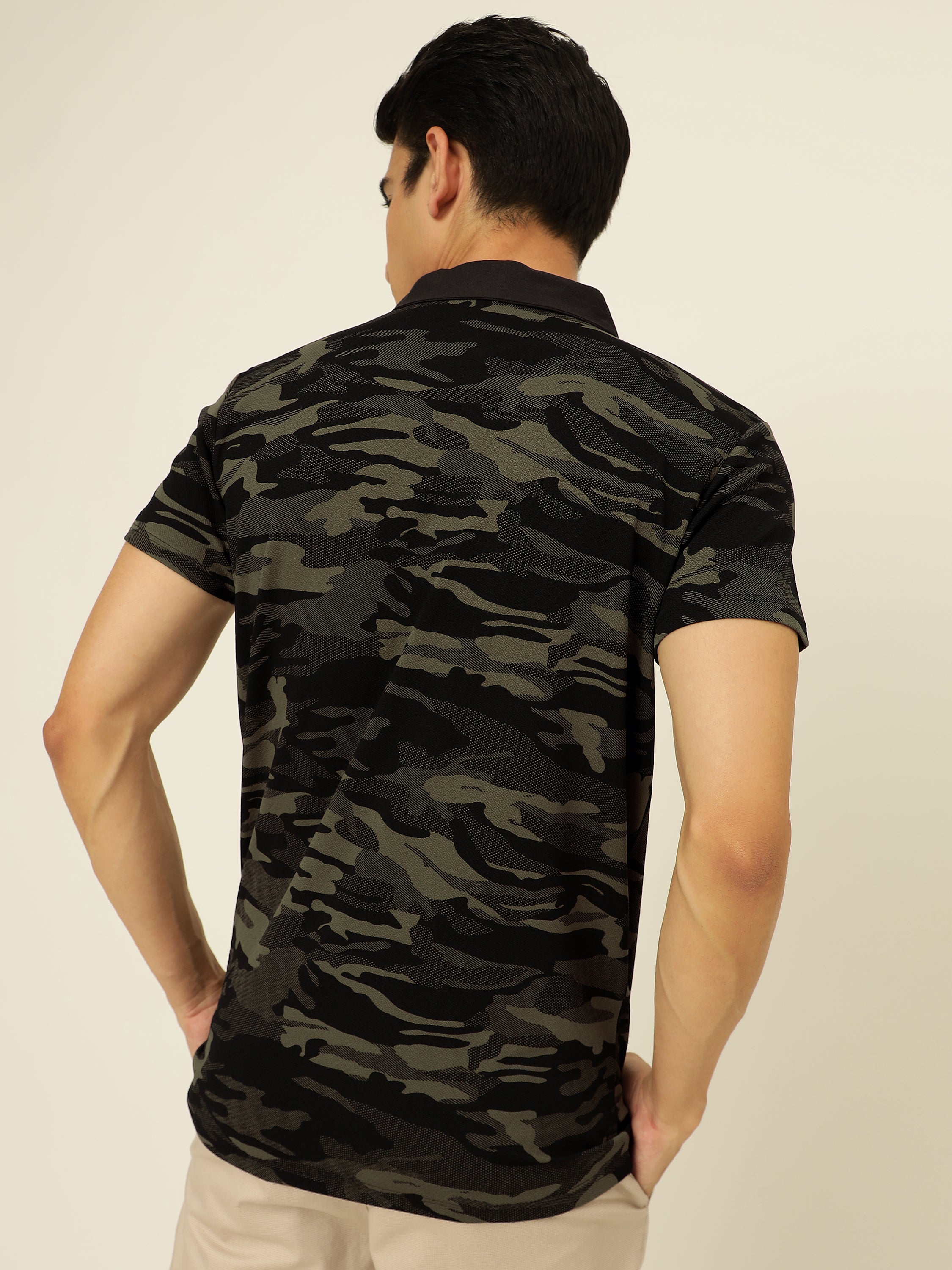 Men's Military Camouflage Polo Neck Regular T-Shirt