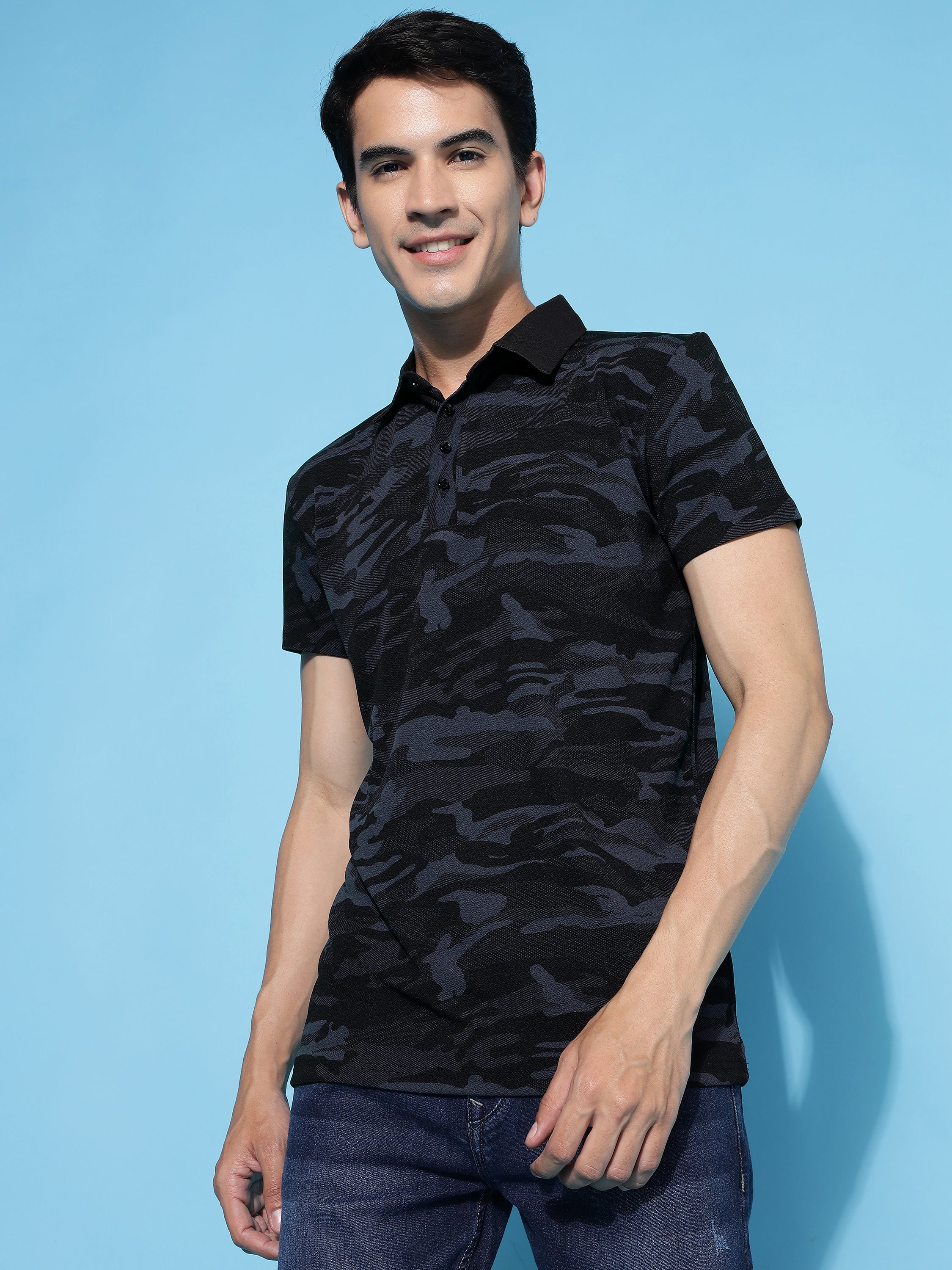 Men's Military Camouflage Polo Neck Regular T-Shirt