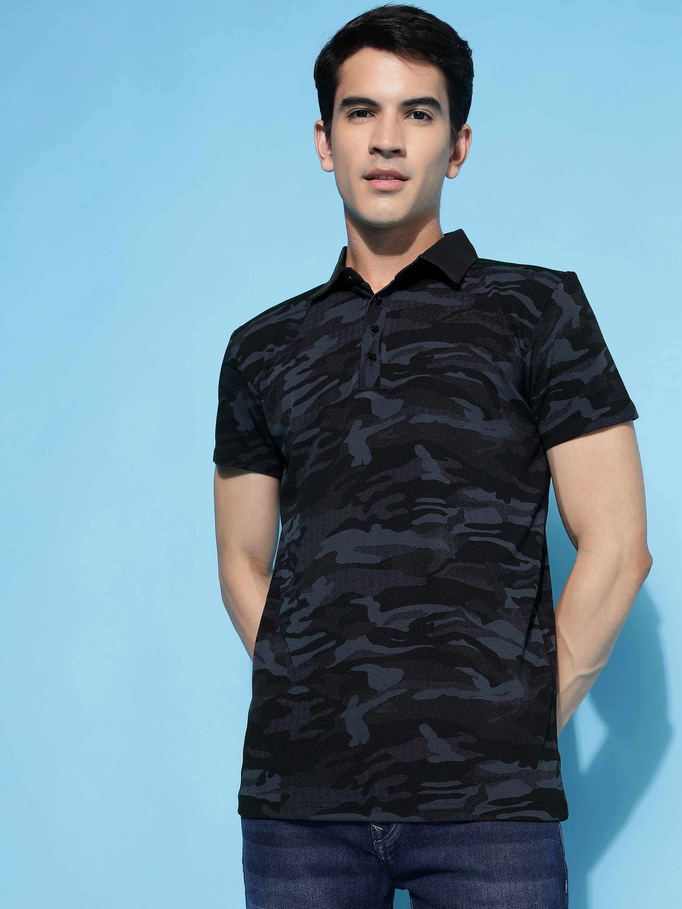 Men's Military Camouflage Polo Neck Regular T-Shirt