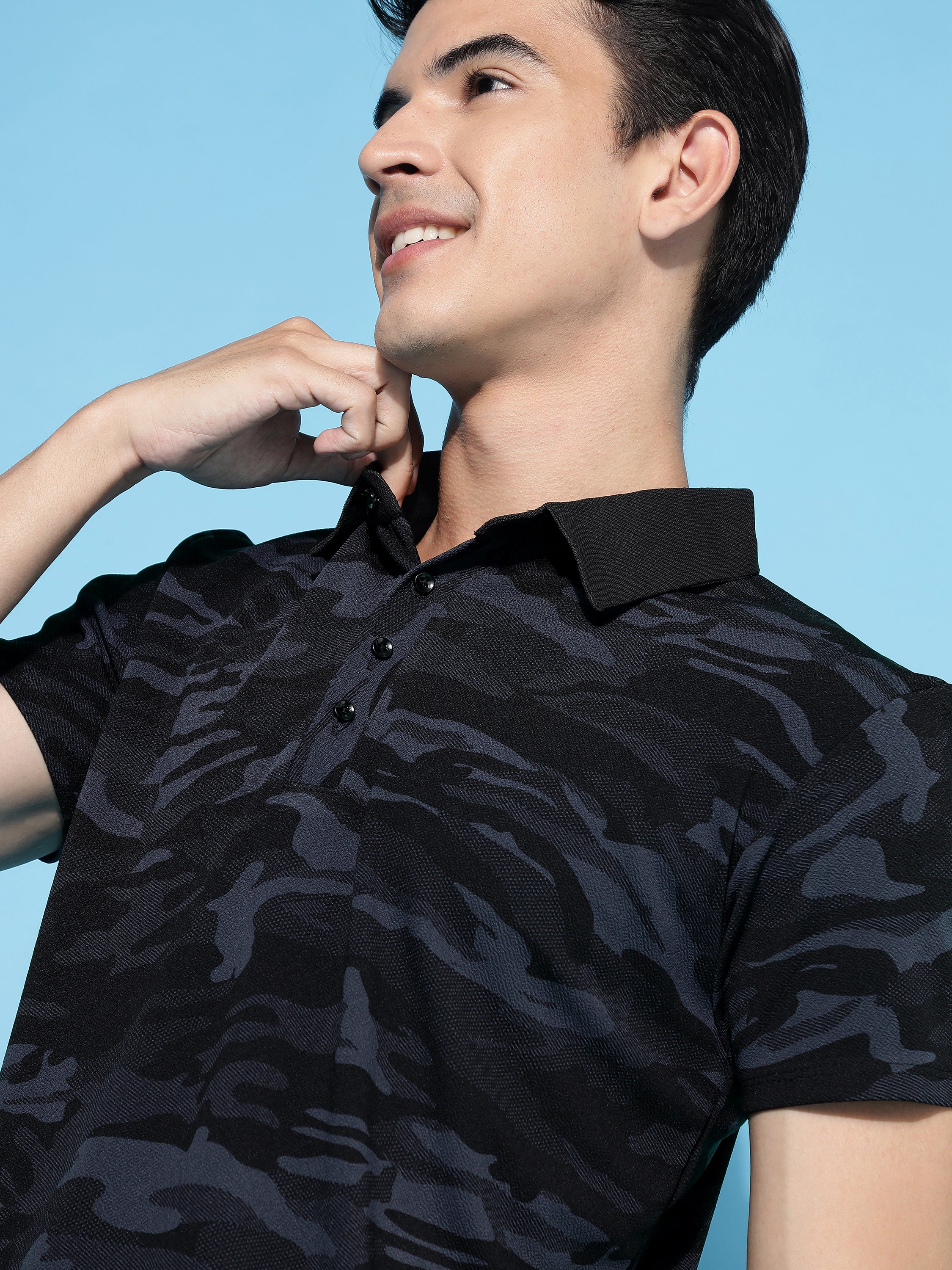 Men's Military Camouflage Polo Neck Regular T-Shirt