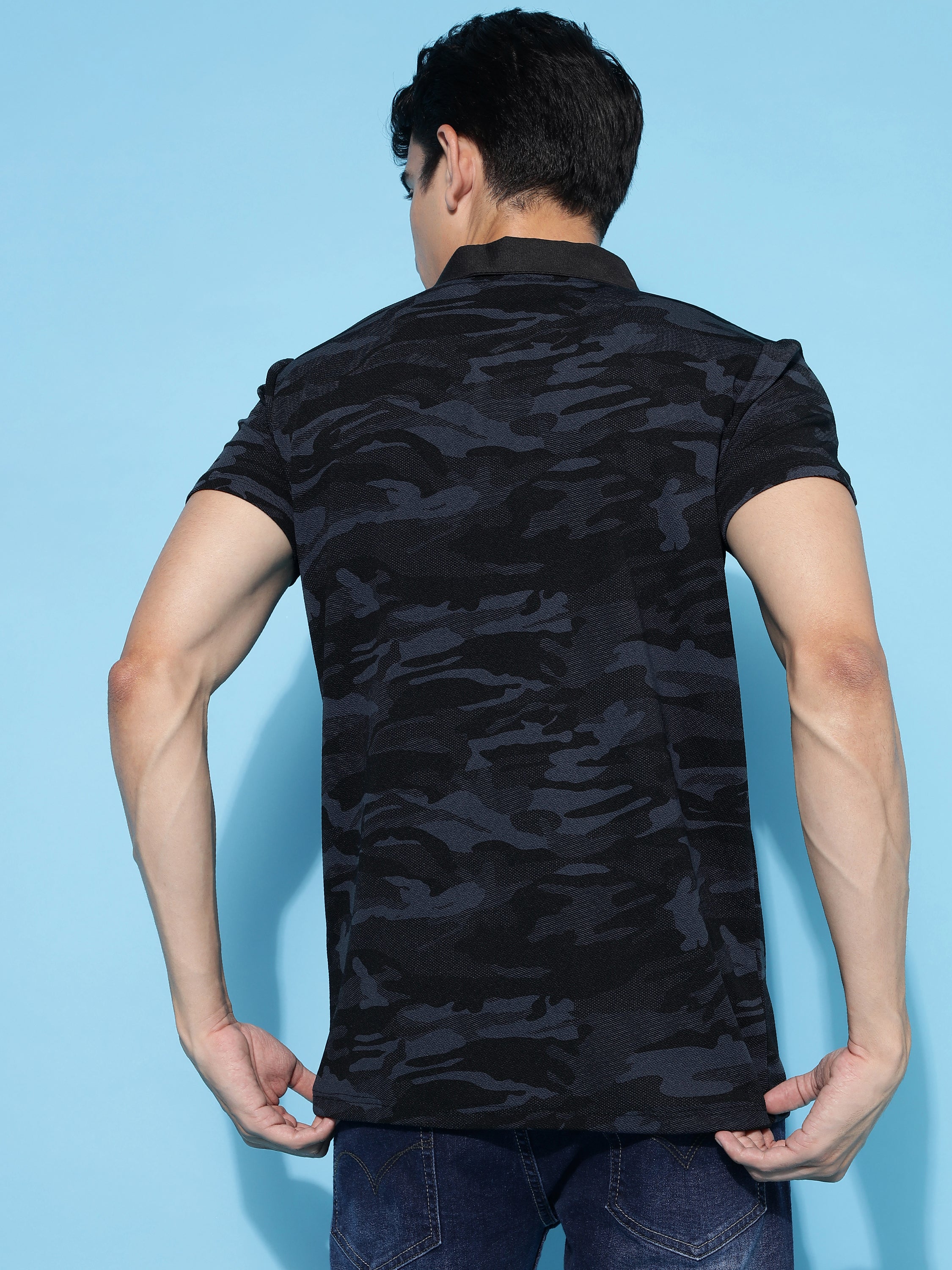 Men's Military Camouflage Polo Neck Regular T-Shirt