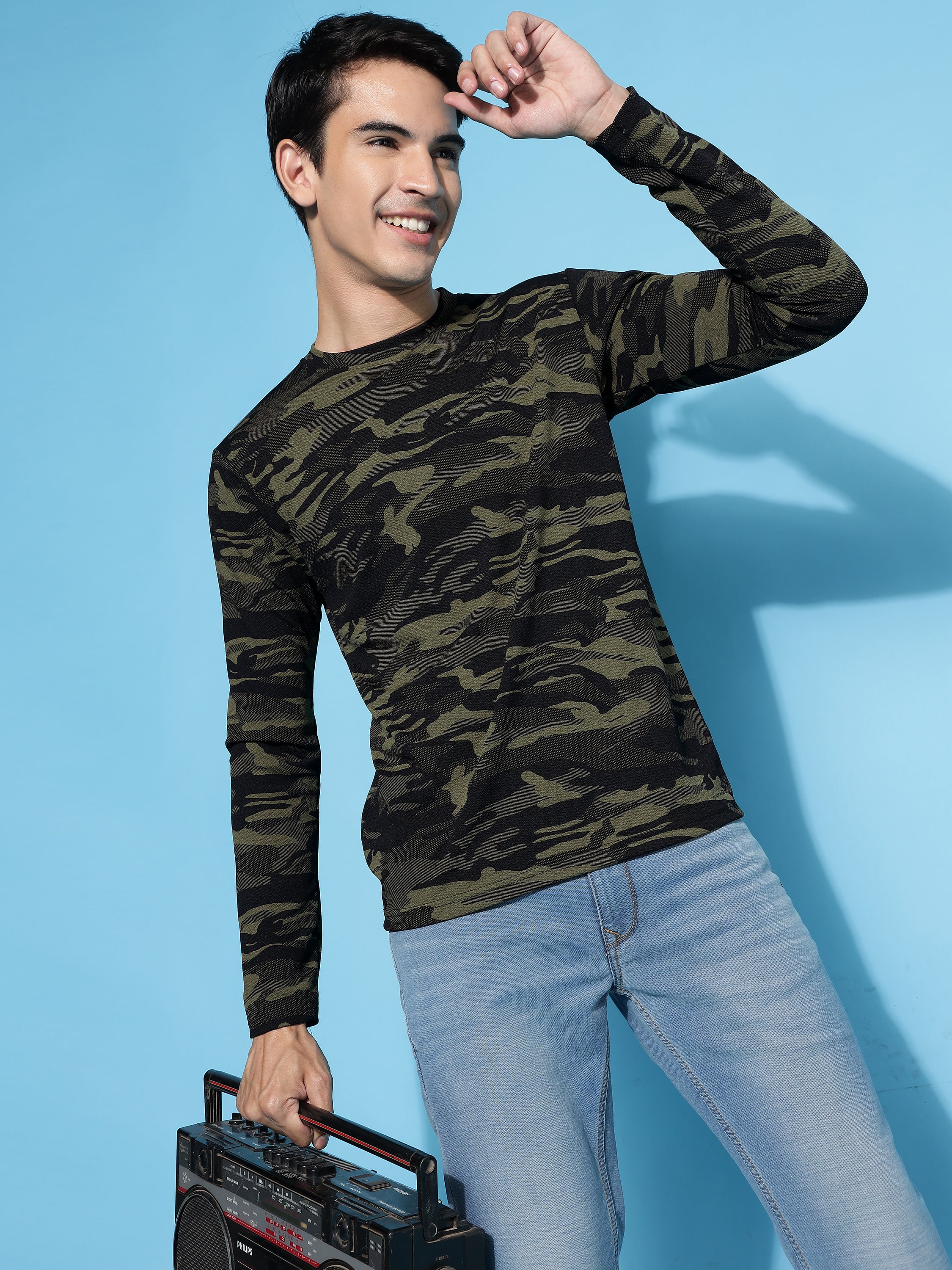 Men's Military Camouflage Round Neck Full Sleeve Regular T-Shirt