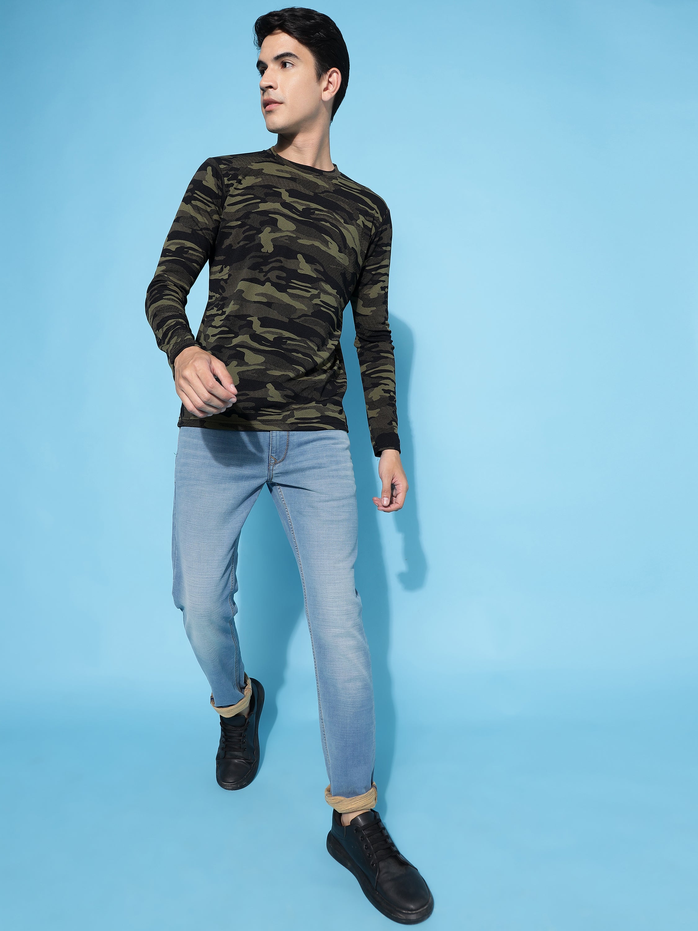 Men's Military Camouflage Round Neck Full Sleeve Regular T-Shirt