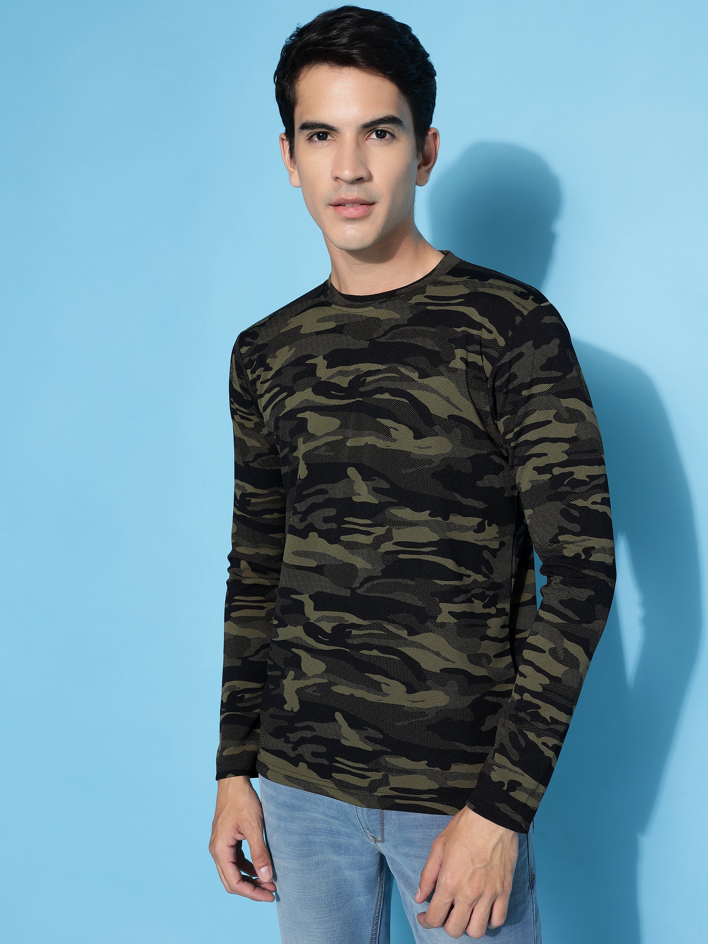 Men's Military Camouflage Round Neck Full Sleeve Regular T-Shirt