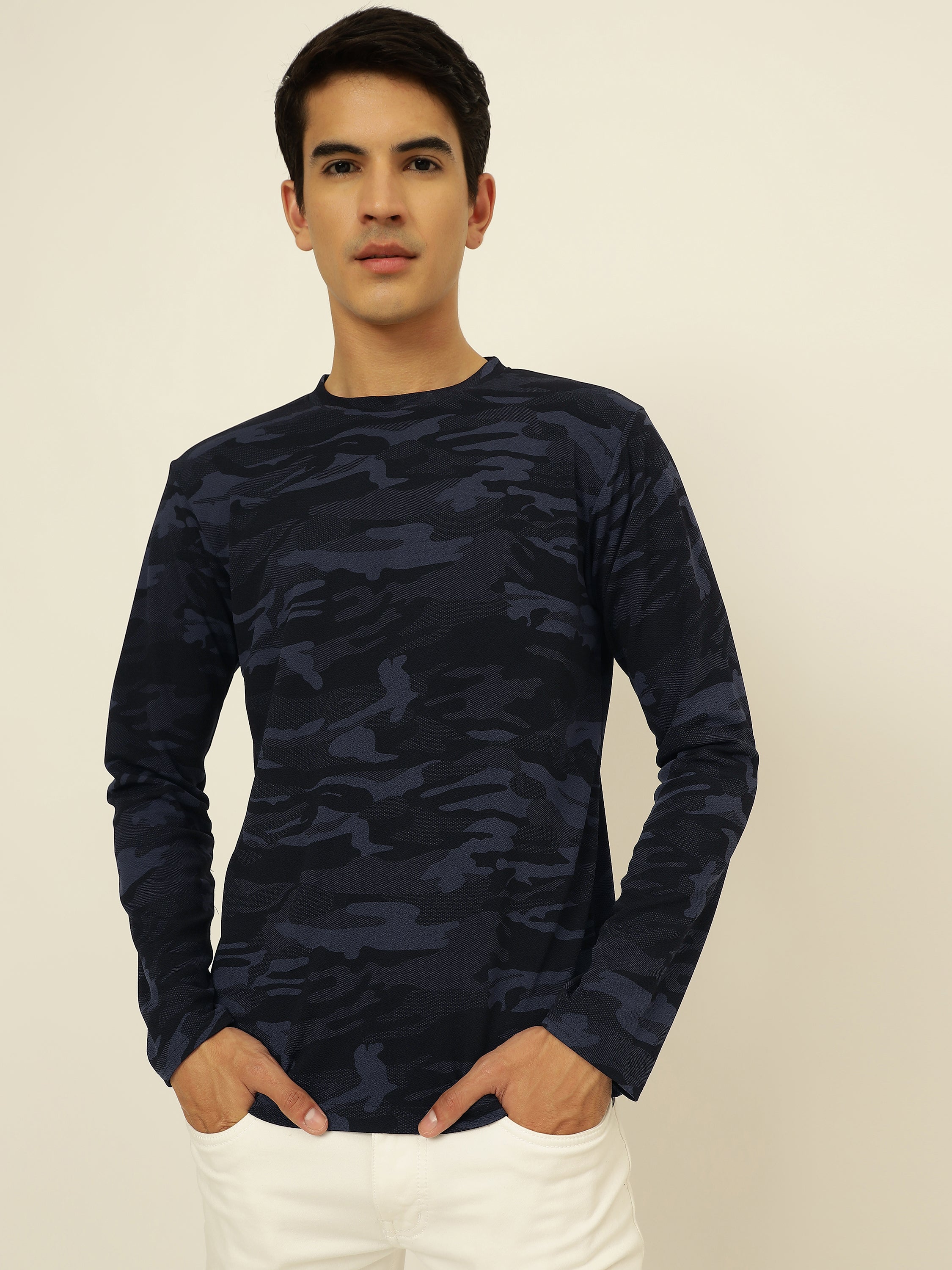 Men's Military Camouflage Round Neck Full Sleeve Regular T-Shirt