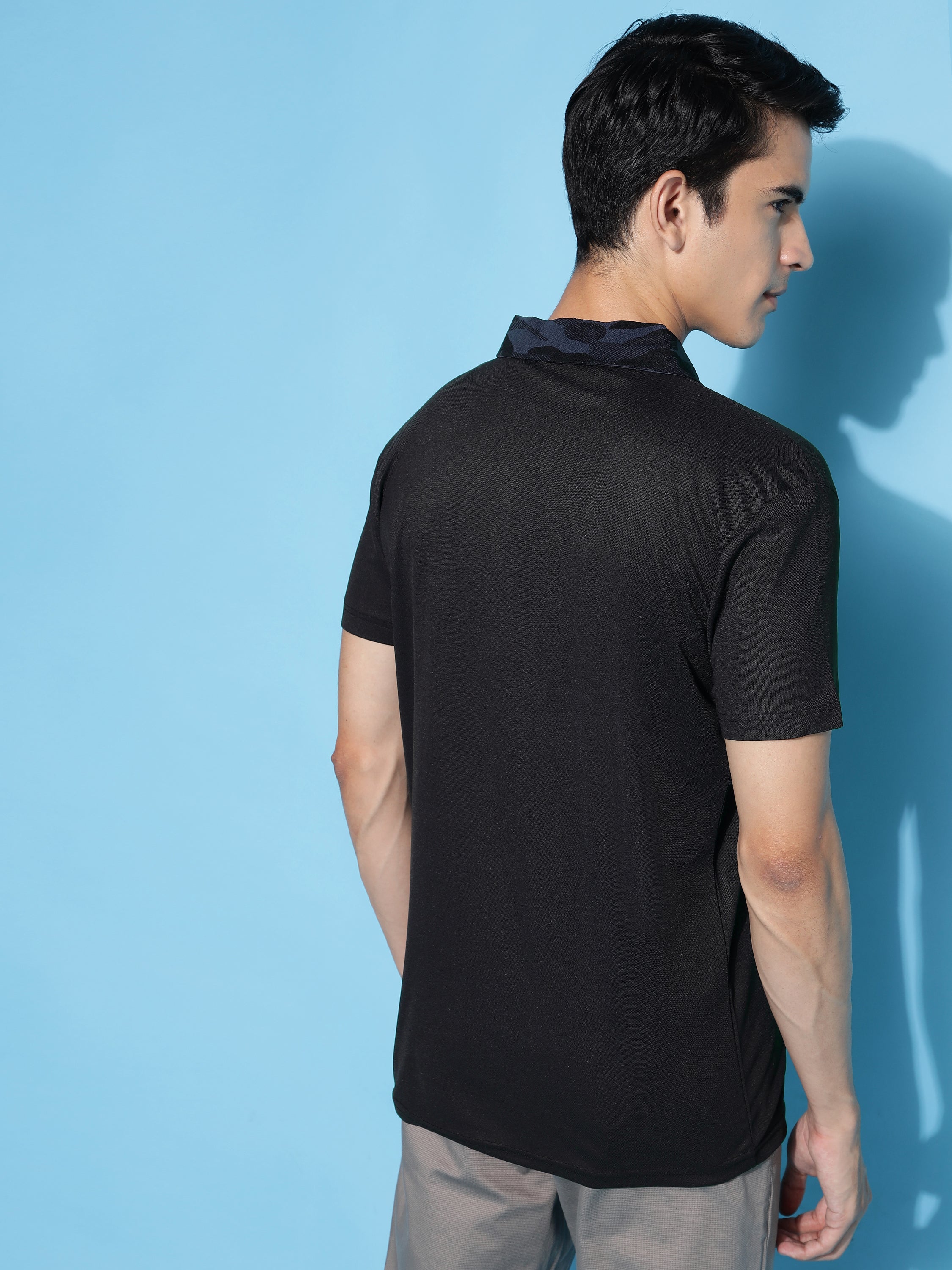 Men Solid Polo Neck Cotton Blend Black T-Shirt