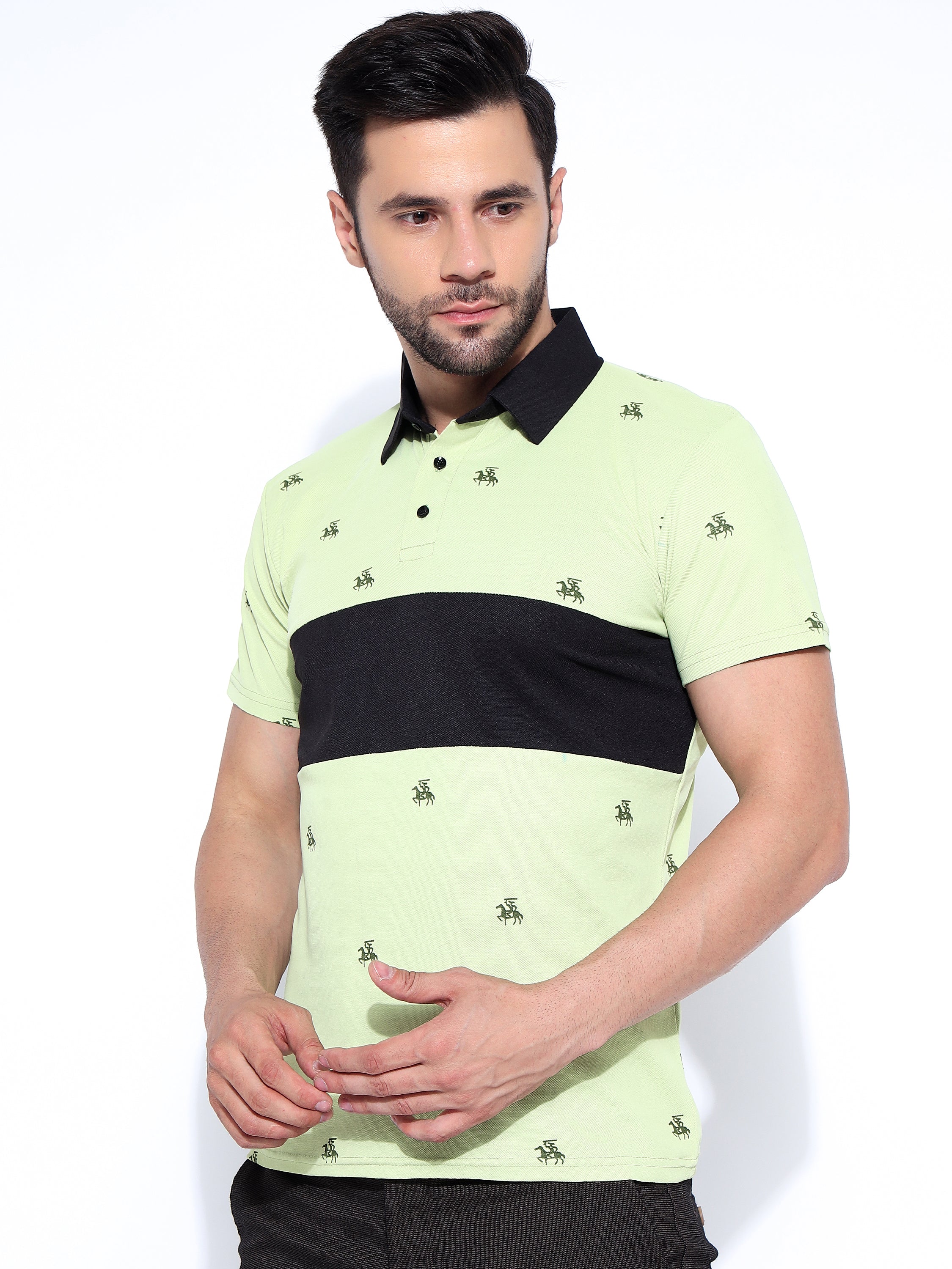 Men Colorblock Print Polo Neck Ragular Fit T-Shirt