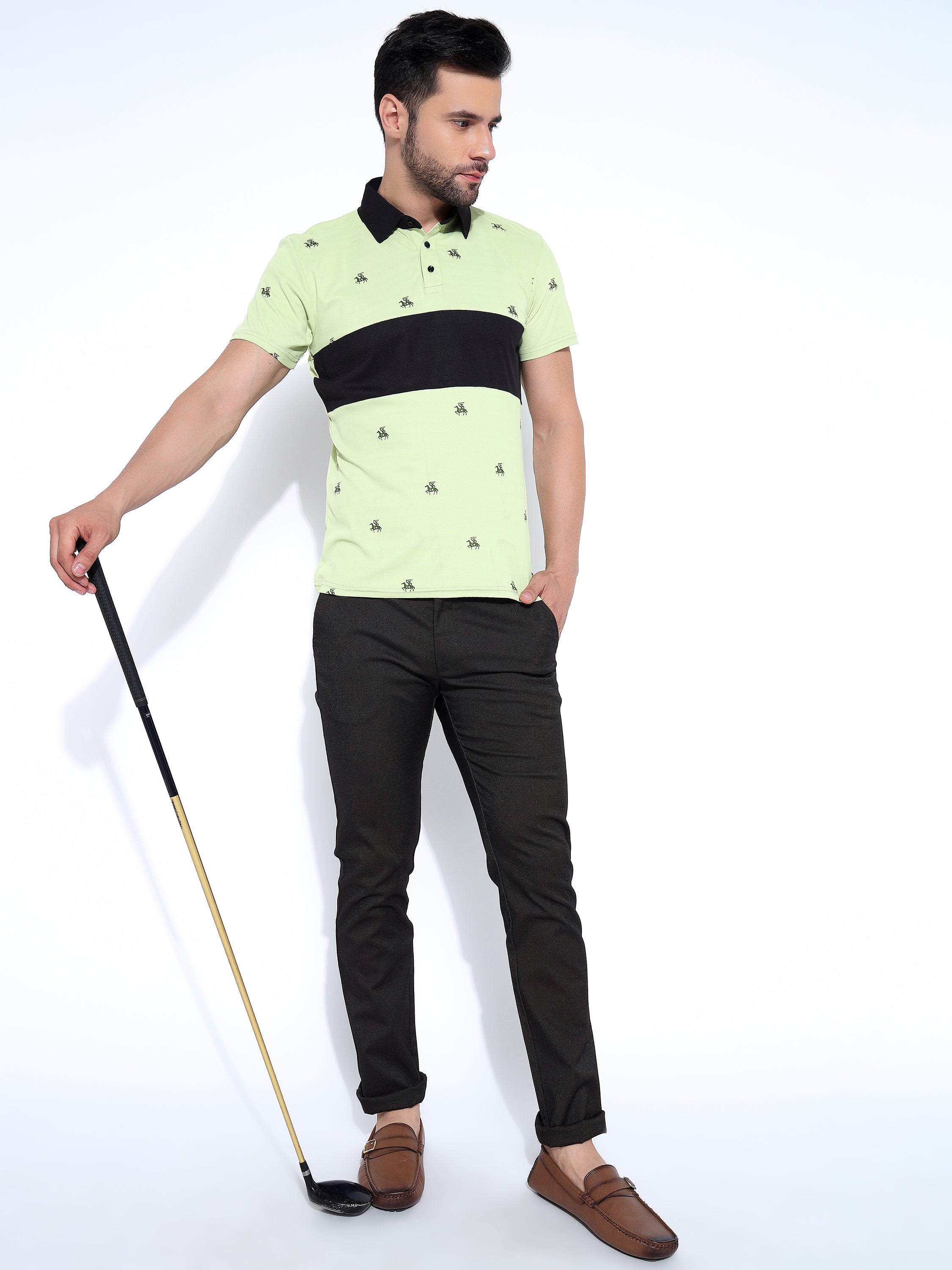 Men Colorblock Print Polo Neck Ragular Fit T-Shirt