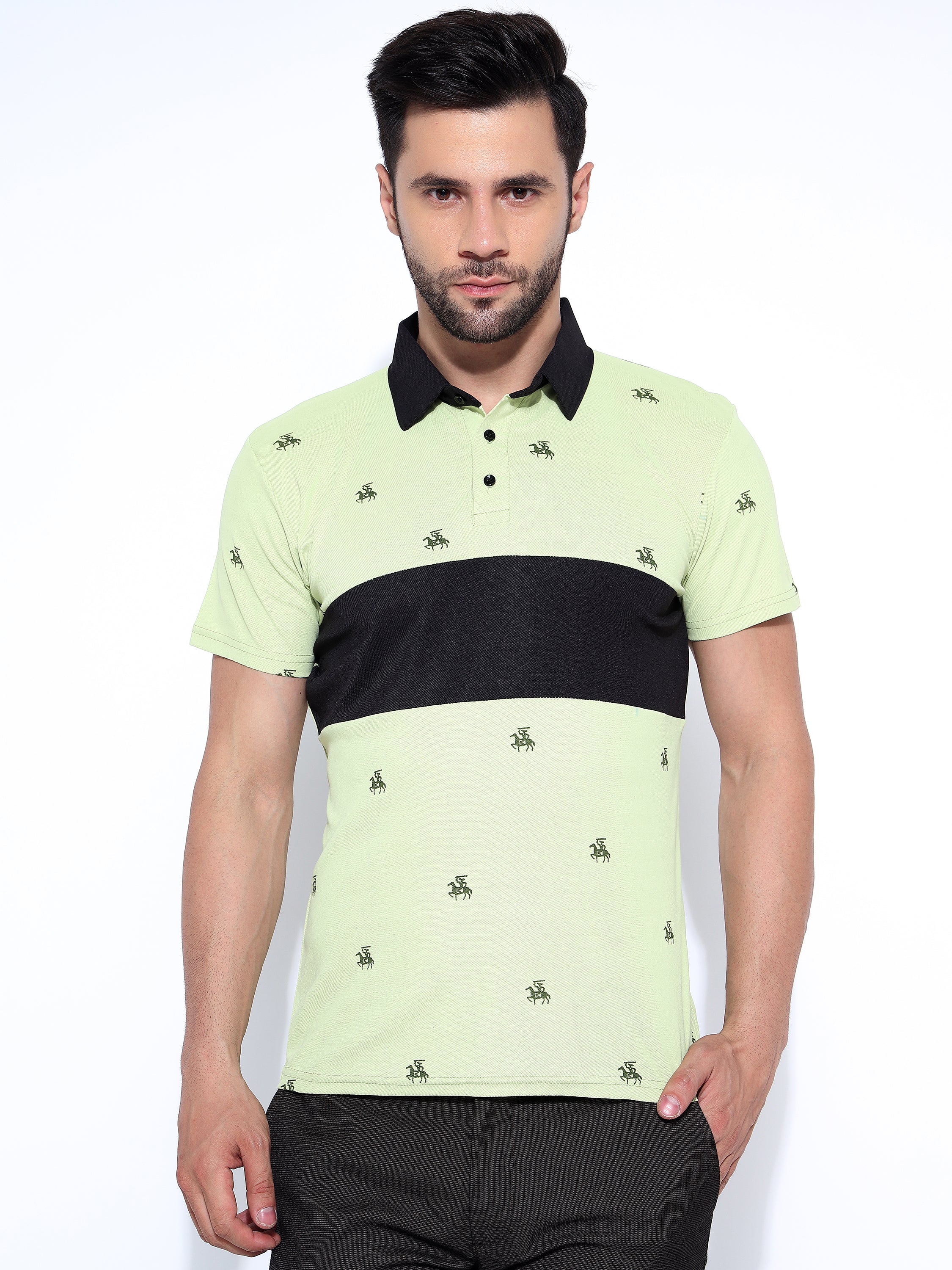 Men Colorblock Print Polo Neck Ragular Fit T-Shirt