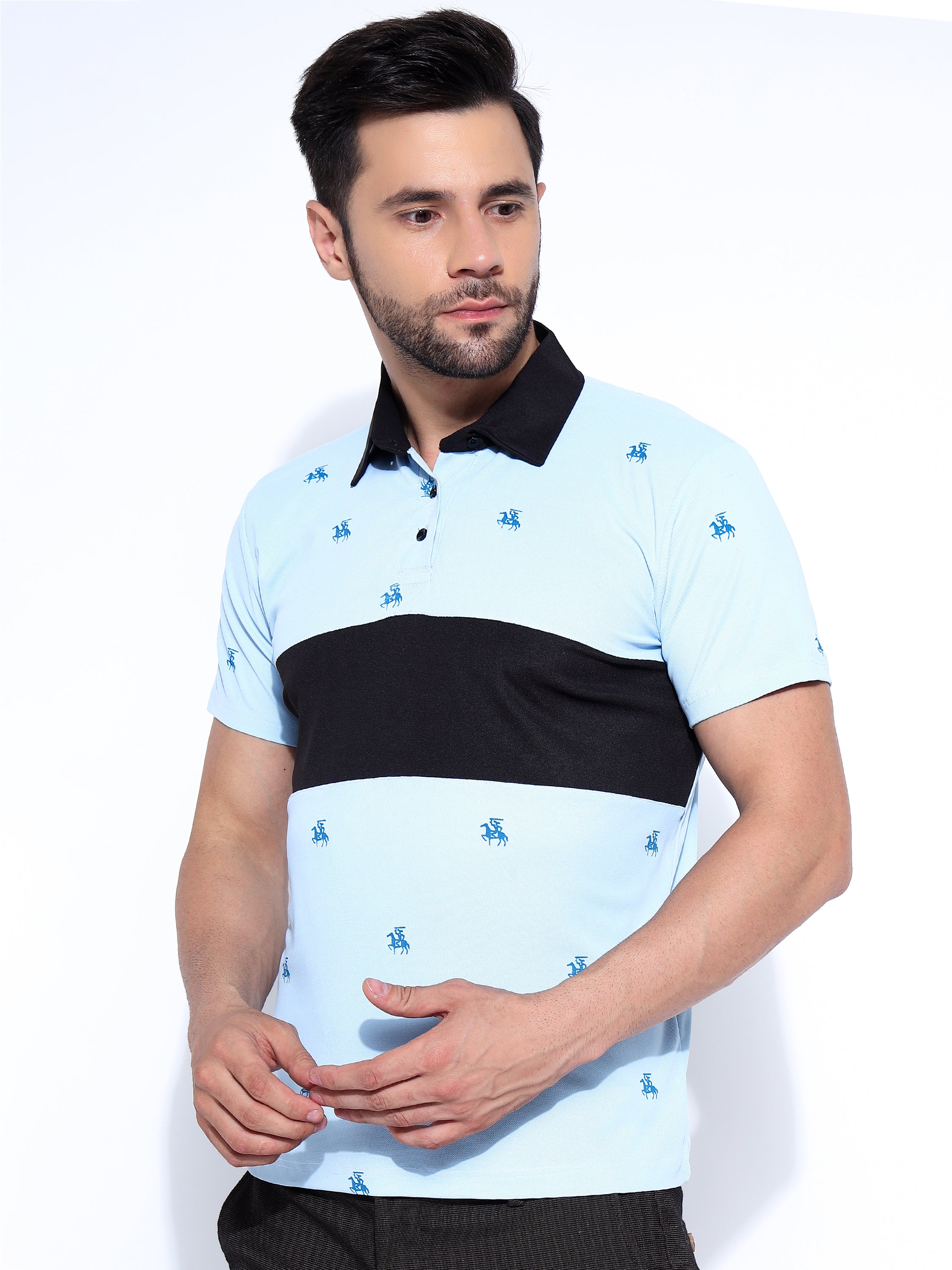 Men Colorblock Print Polo Neck Ragular Fit T-Shirt