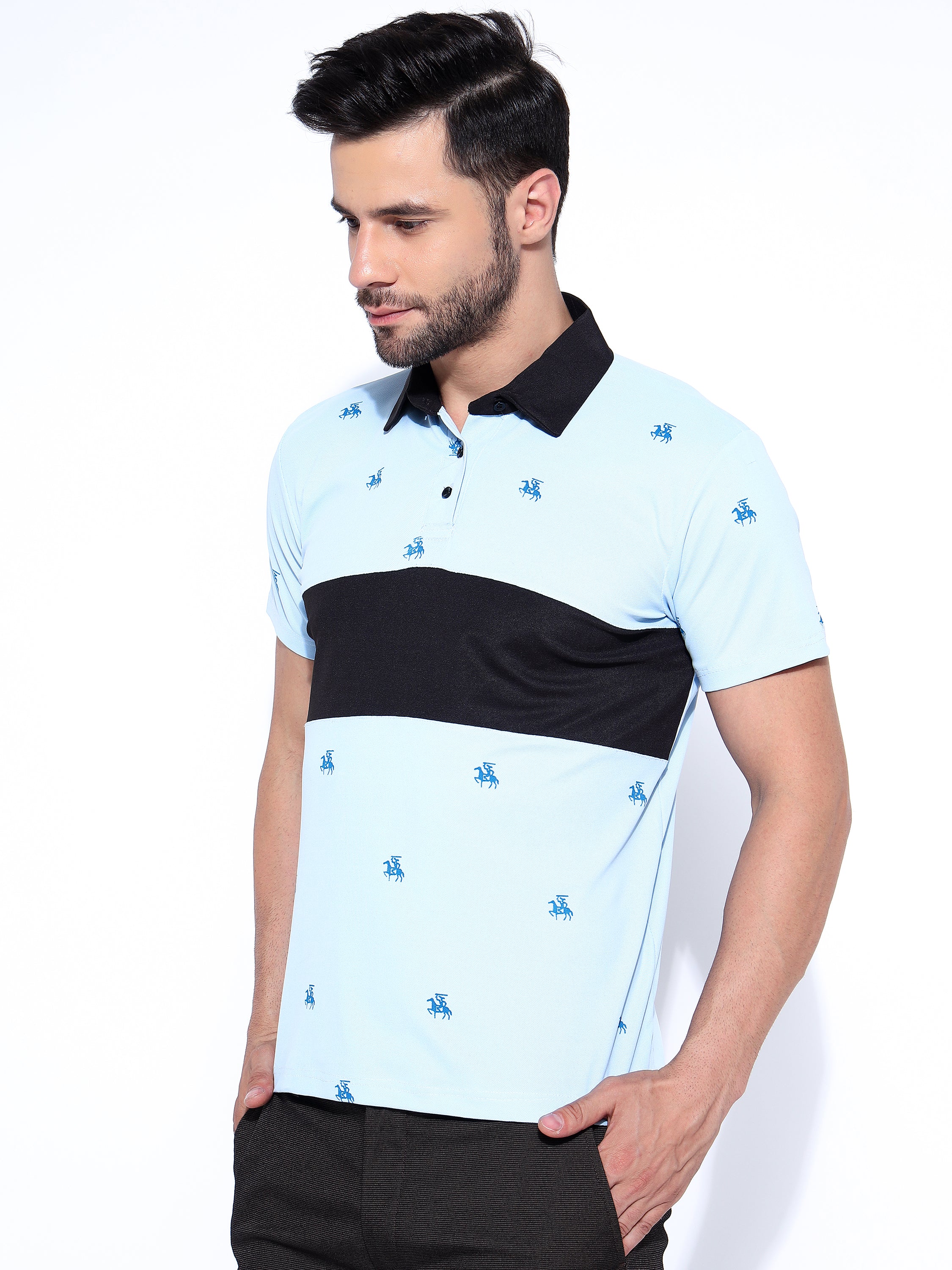 Men Colorblock Print Polo Neck Ragular Fit T-Shirt