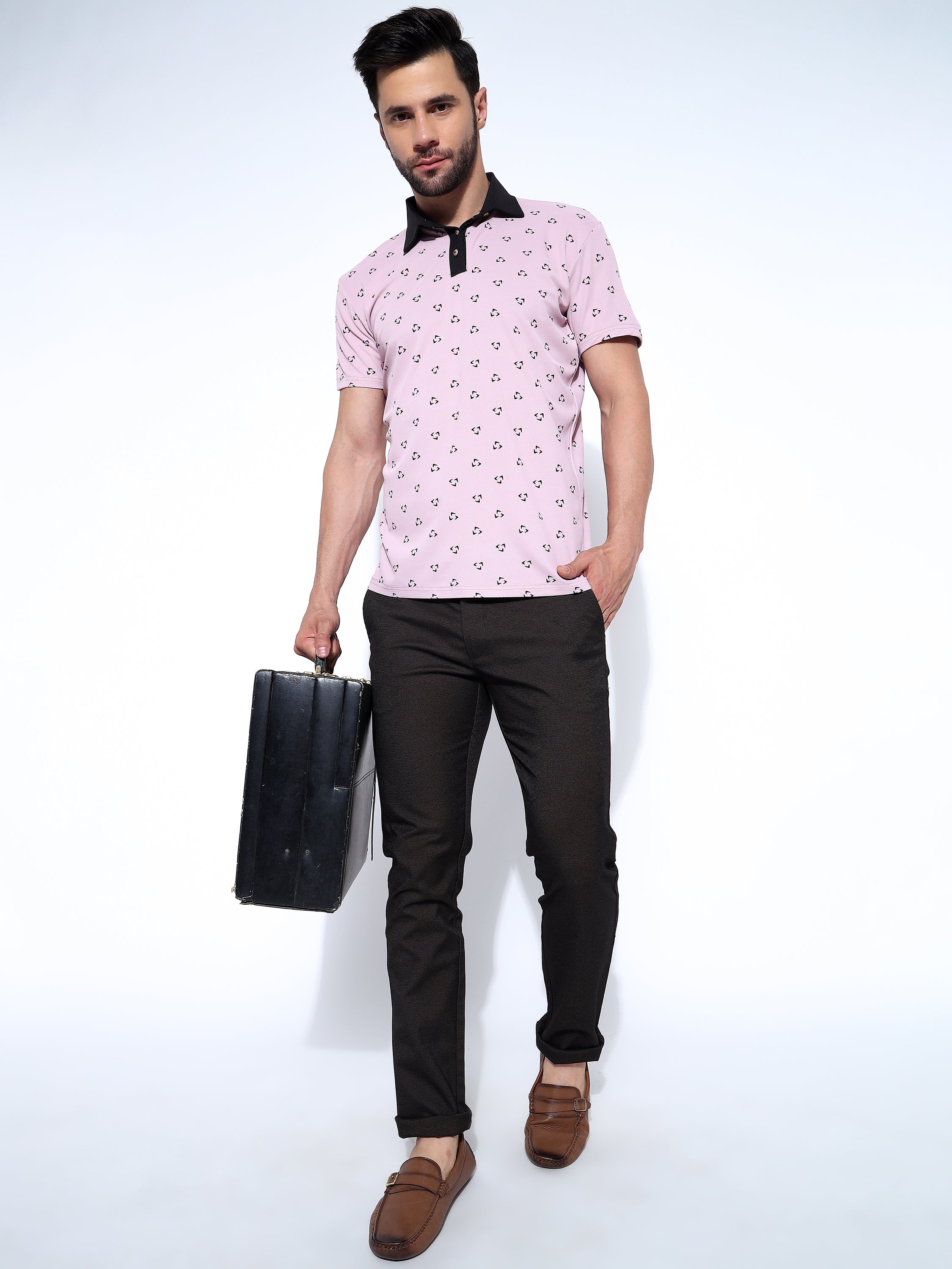 Men Black Polo  Neck Ragular Fit Printed T-Shirt