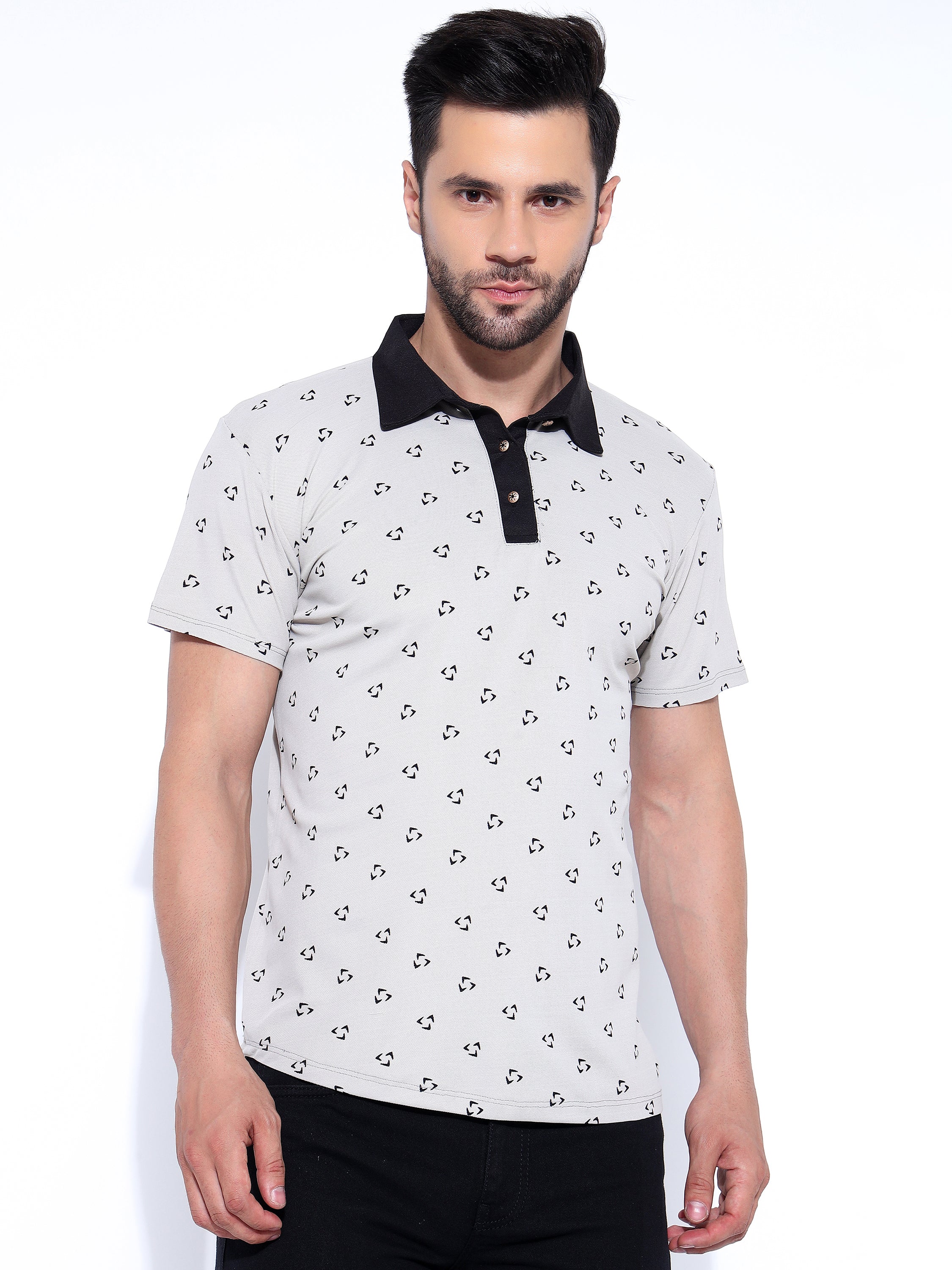 Men Black Polo  Neck Ragular Fit Printed T-Shirt