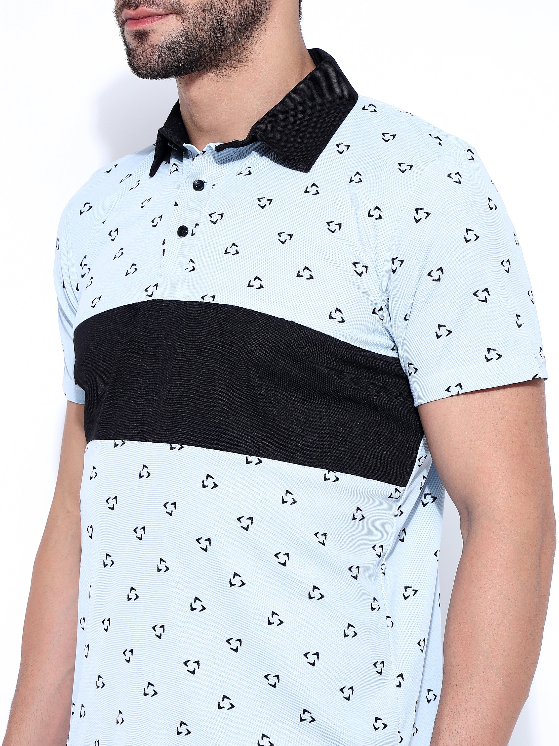 Men Printed Polo Neck Regular Fit Colorblock T-Shirt