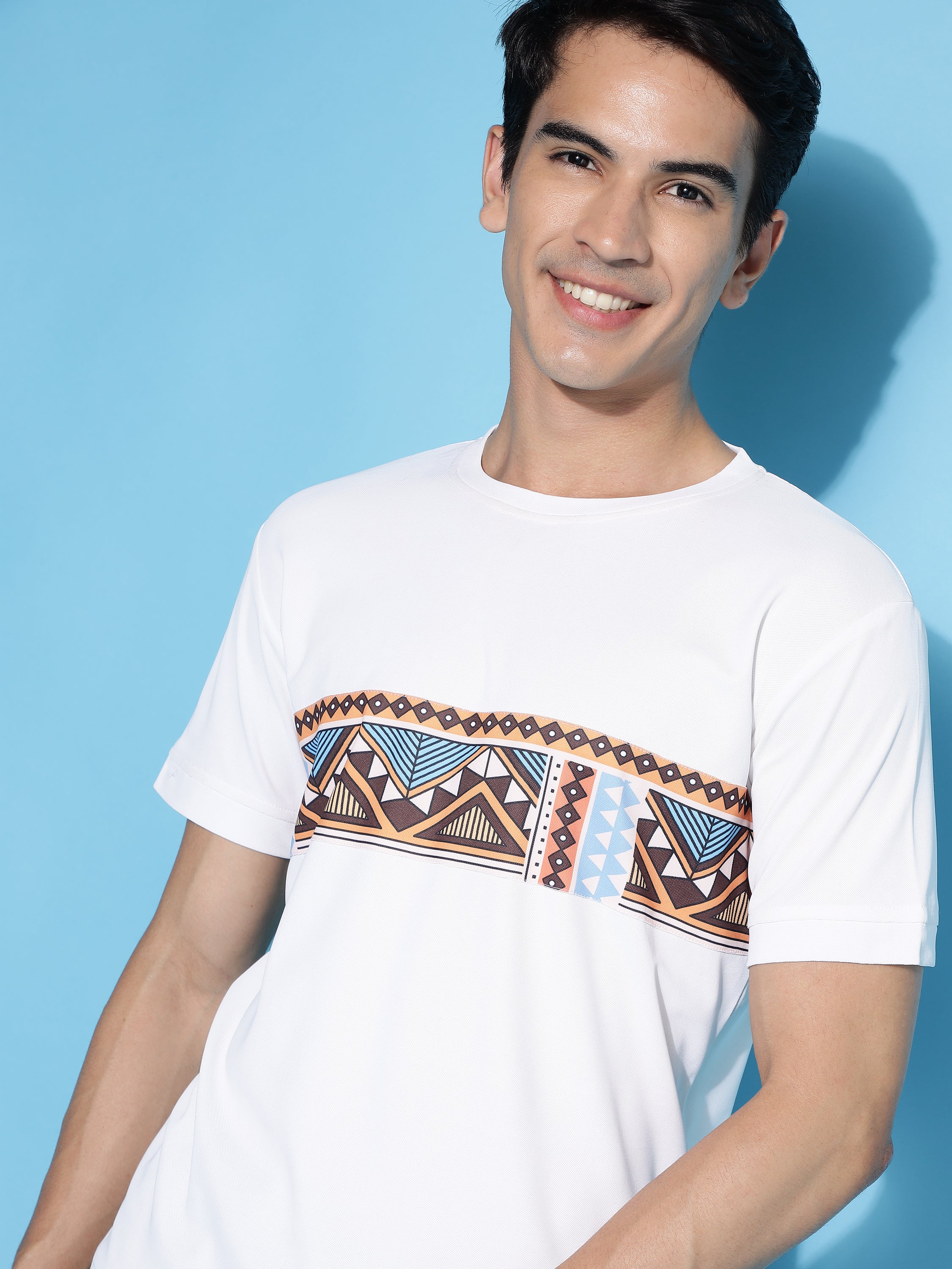 Men Casual Geometric Print Slim Fit T-Shirt