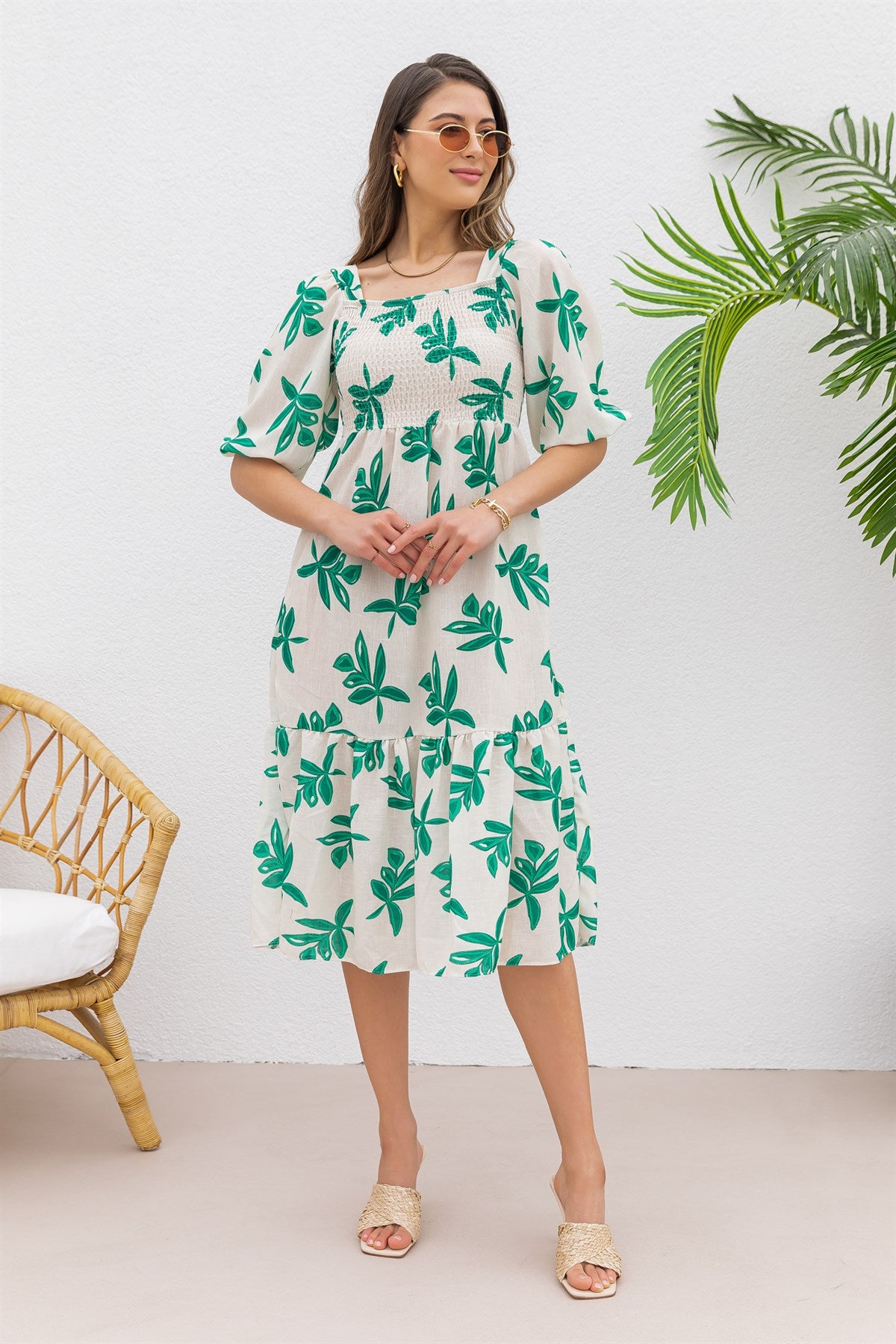 Women Smoked printed Fit and Flare Maxi Dress