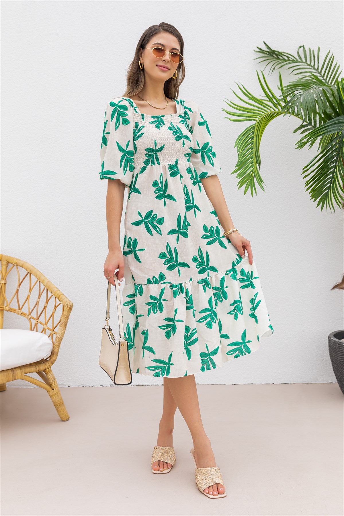 Women Smoked printed Fit and Flare Maxi Dress