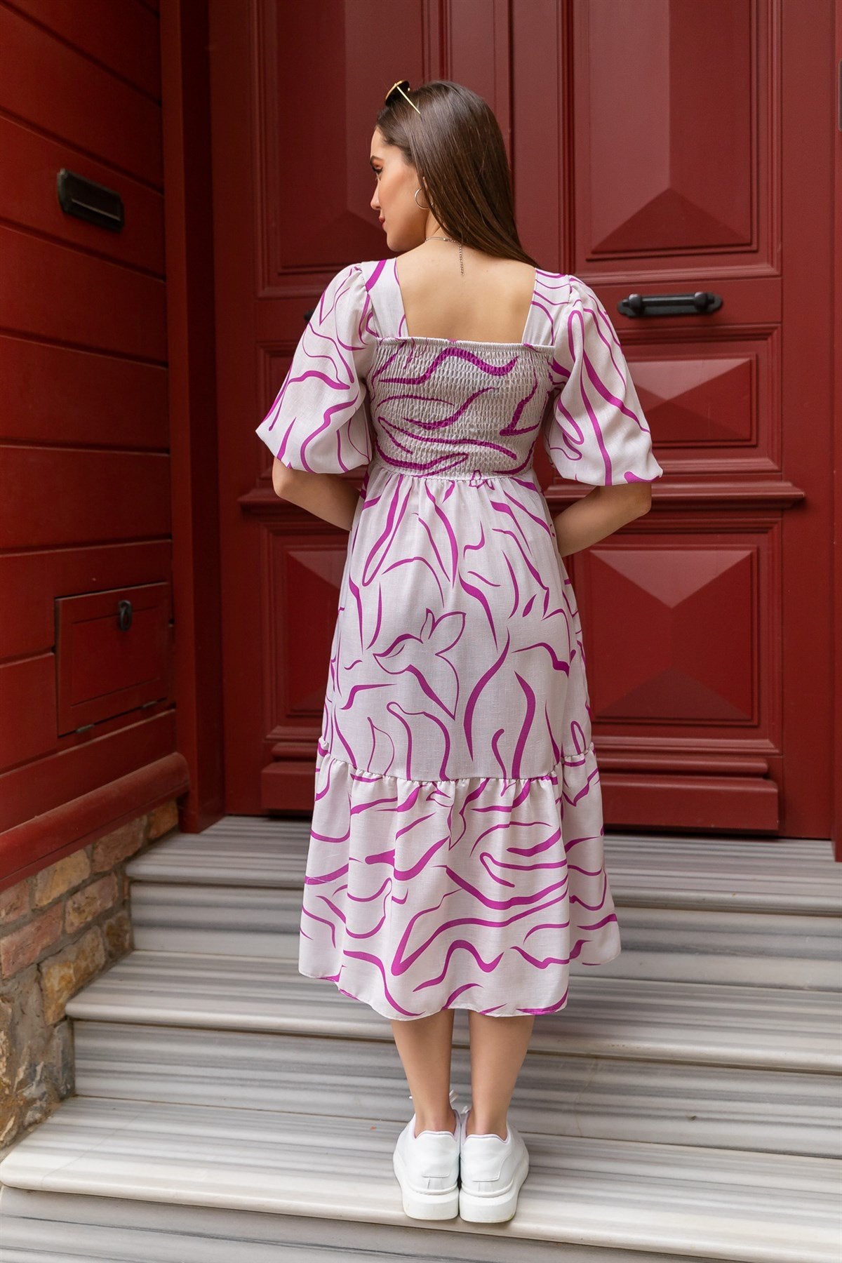 Women Smoked printed Fit and Flare Maxi Dress