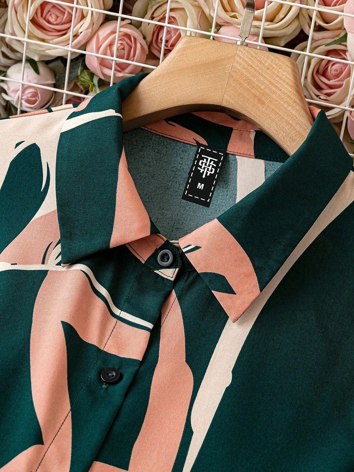 Green Abstract Printed Shirt Style Midi Dress
