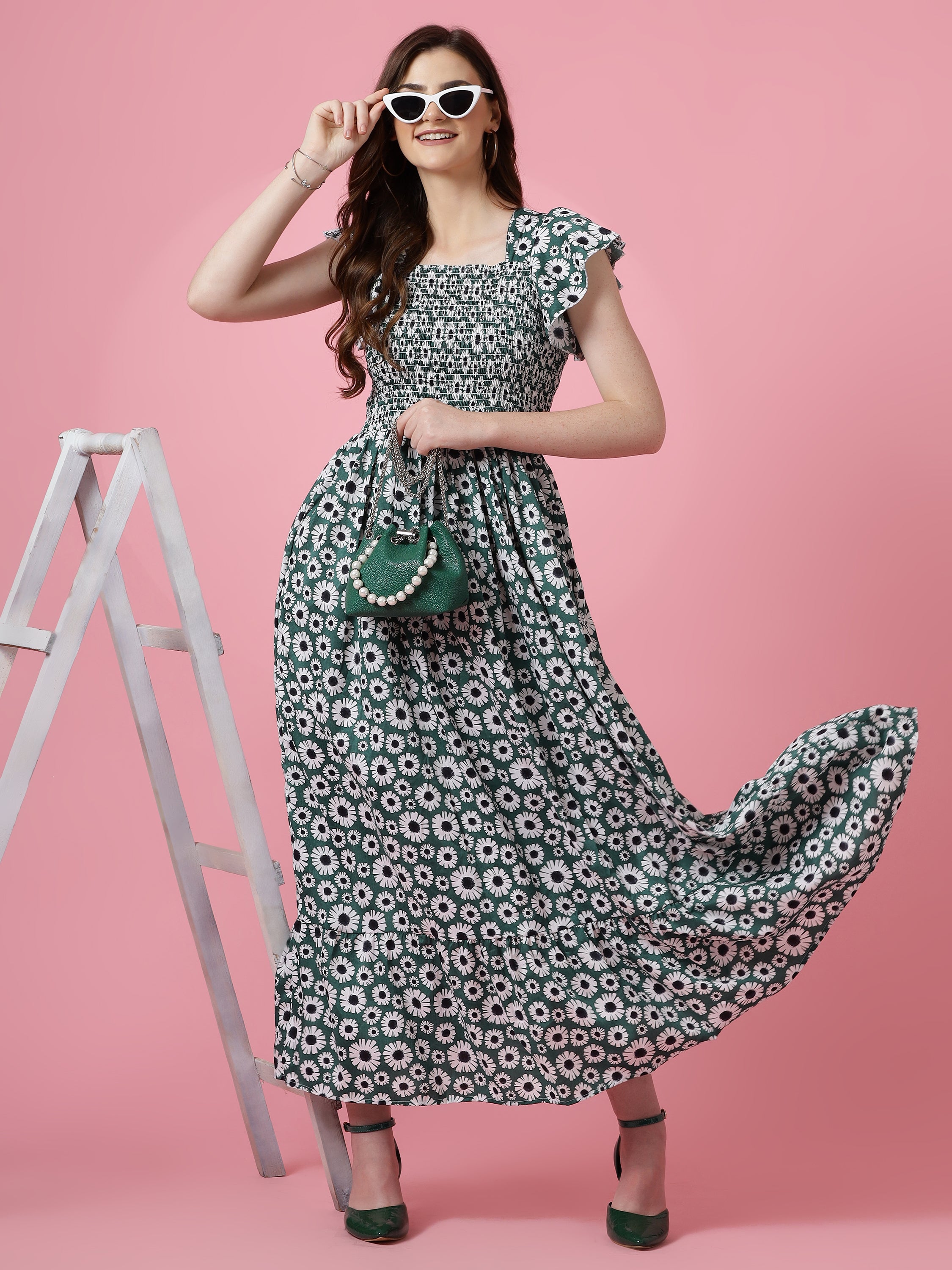 Women Graceful Crepe Fit and Flare Maxi Dress