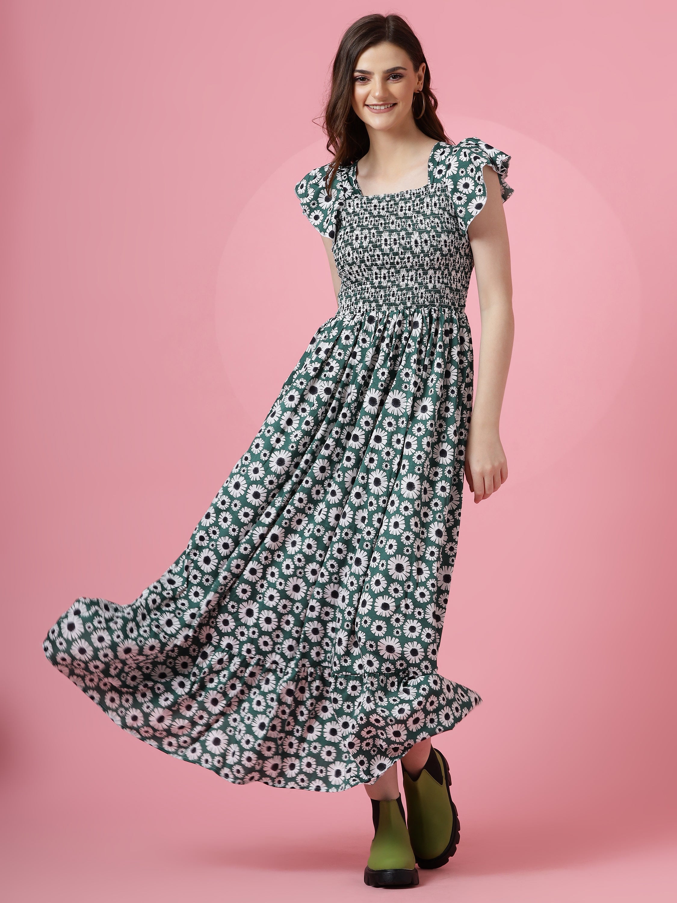 Women Graceful Crepe Fit and Flare Maxi Dress