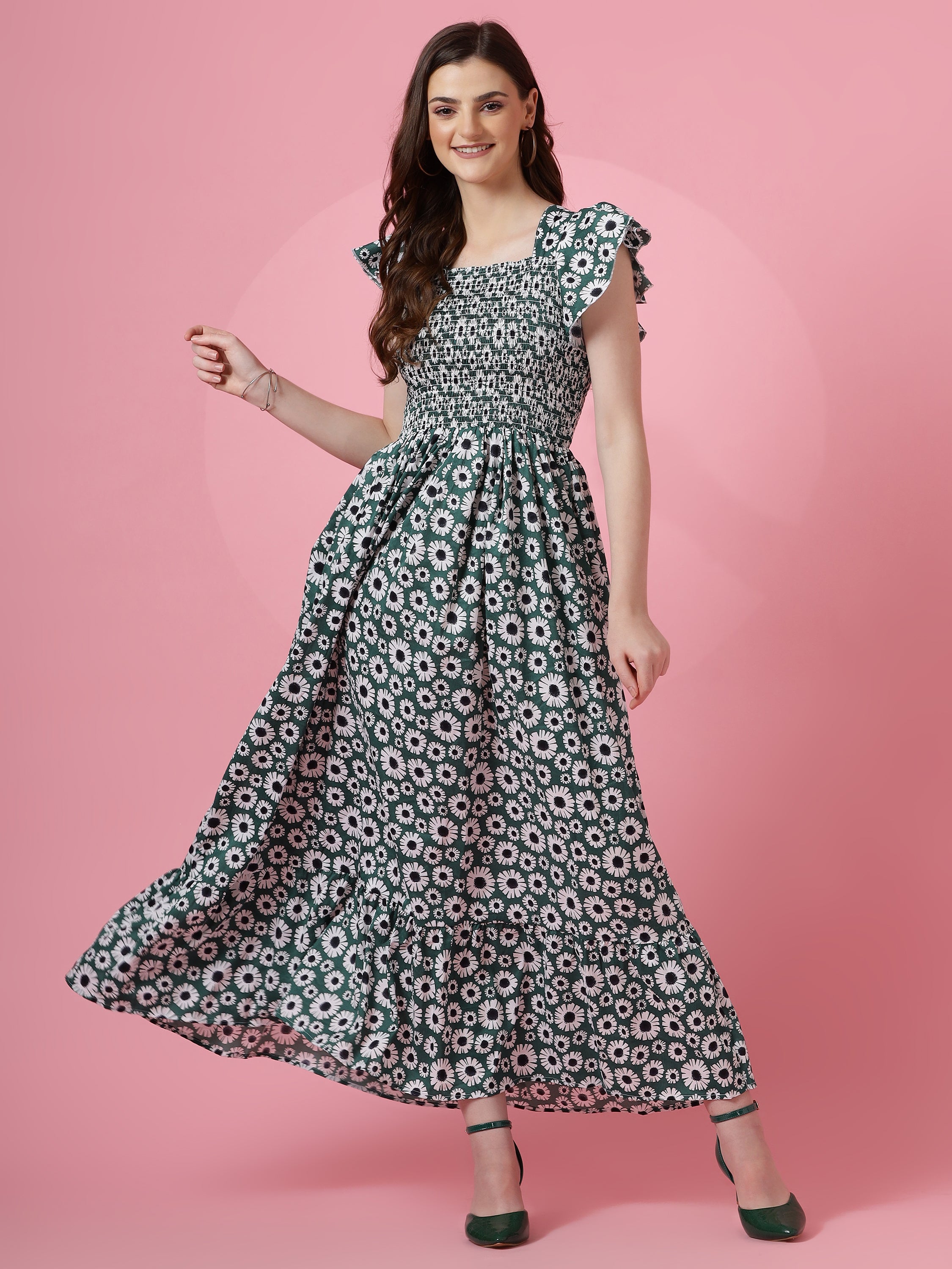 Women Graceful Crepe Fit and Flare Maxi Dress