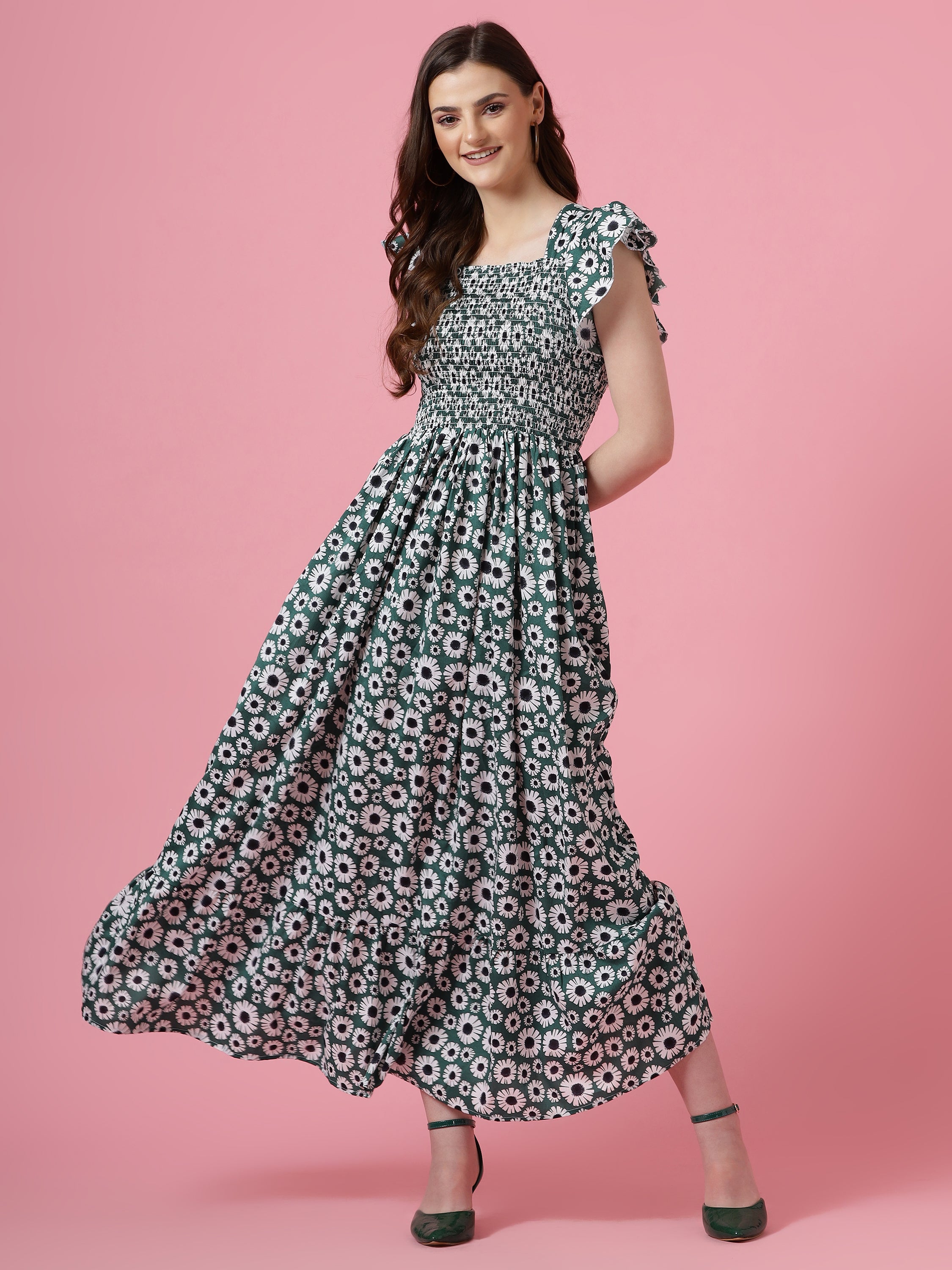 Women Graceful Crepe Fit and Flare Maxi Dress