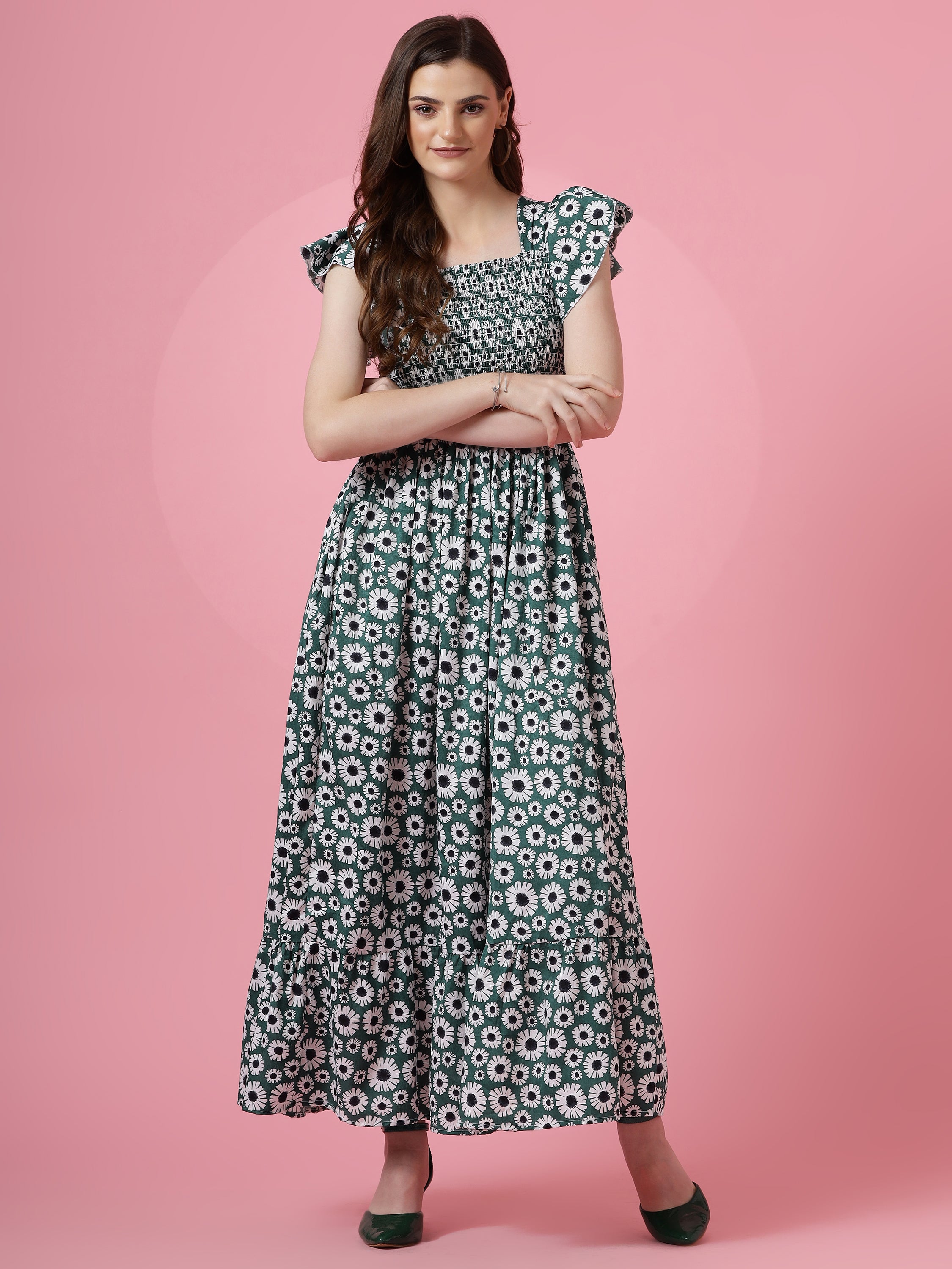 Women Graceful Crepe Fit and Flare Maxi Dress