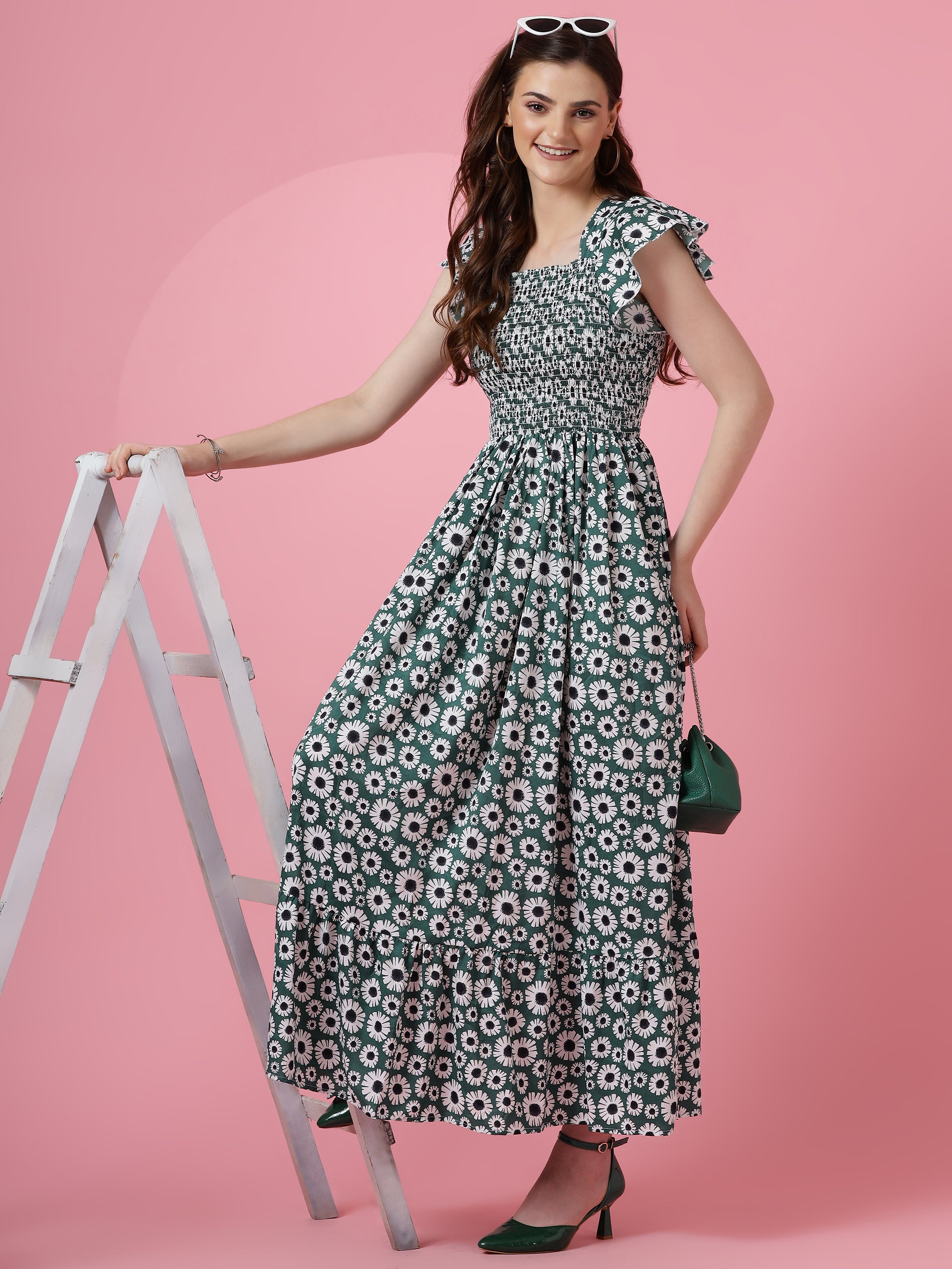 Women Graceful Crepe Fit and Flare Maxi Dress