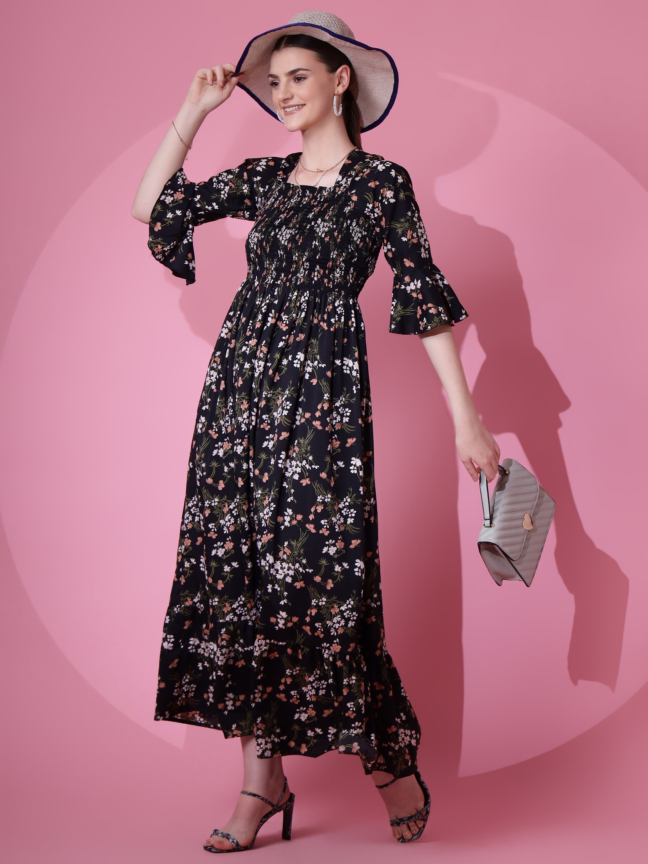 Women Floral Printed  Fit and Flare Maxi Dress