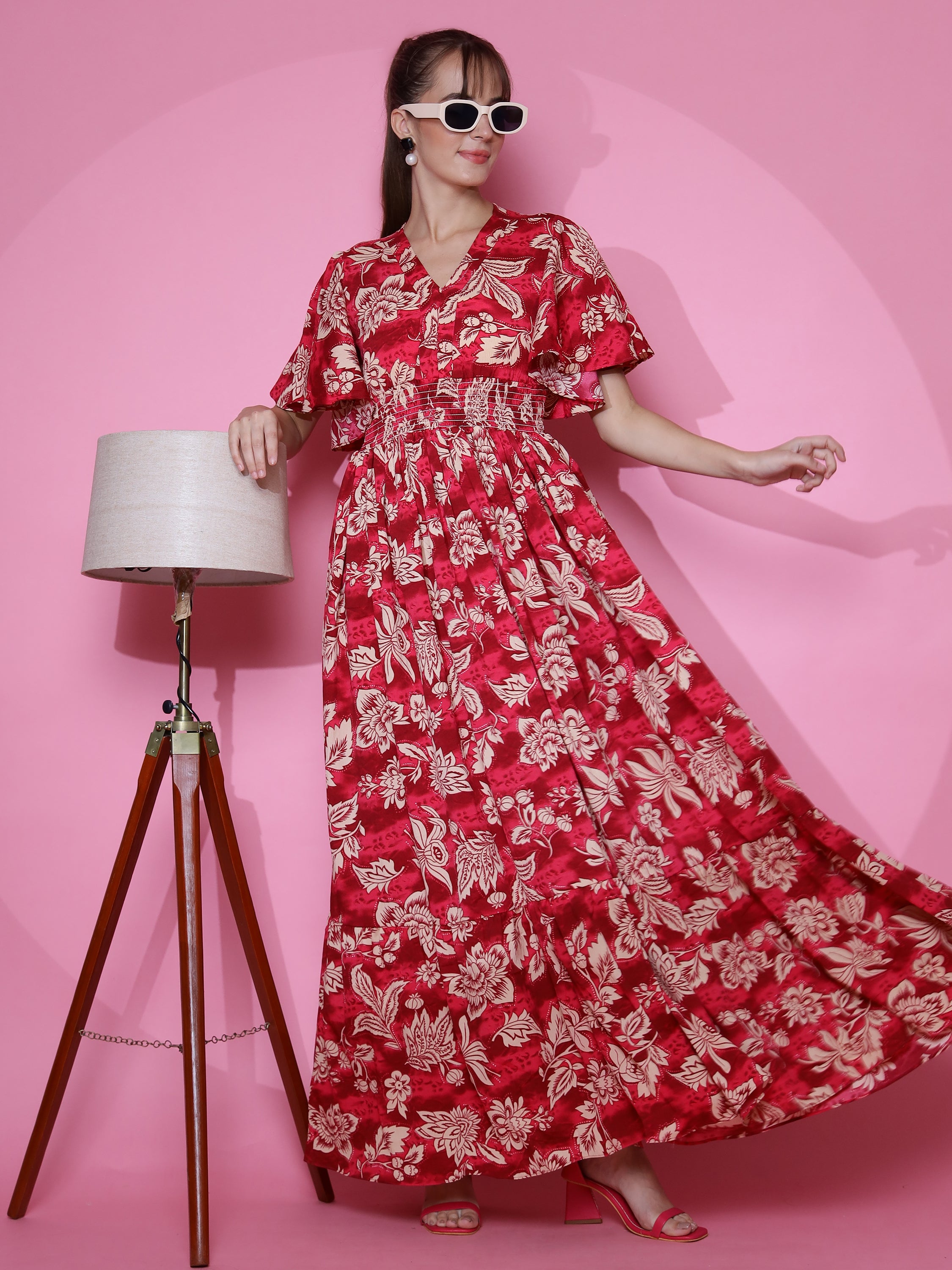 Women Red Half Sleeve Fit and Flare Midi Dress