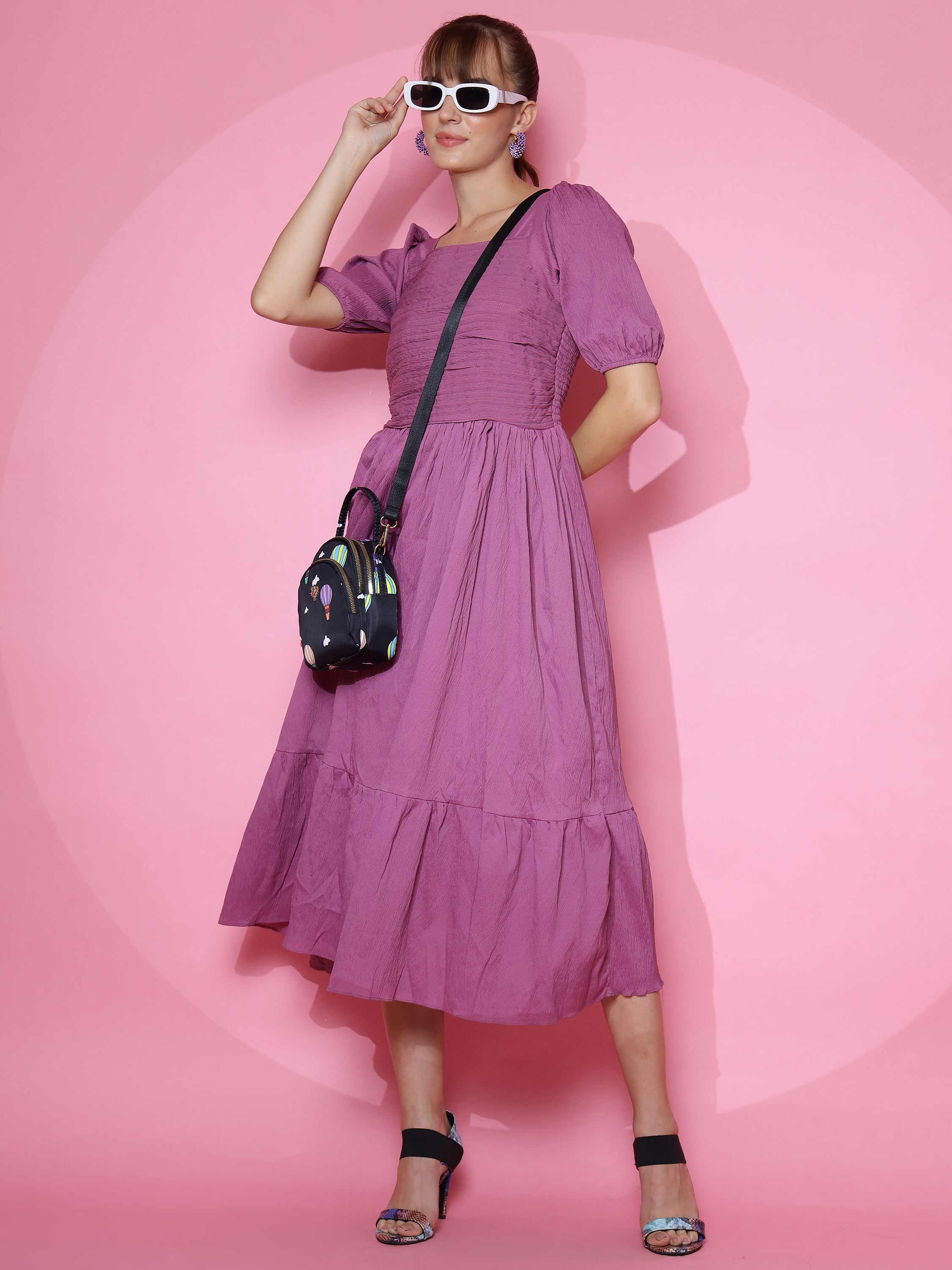 Women Trendy Purple Half Sleeve  Fit and Flare Maxi Dress