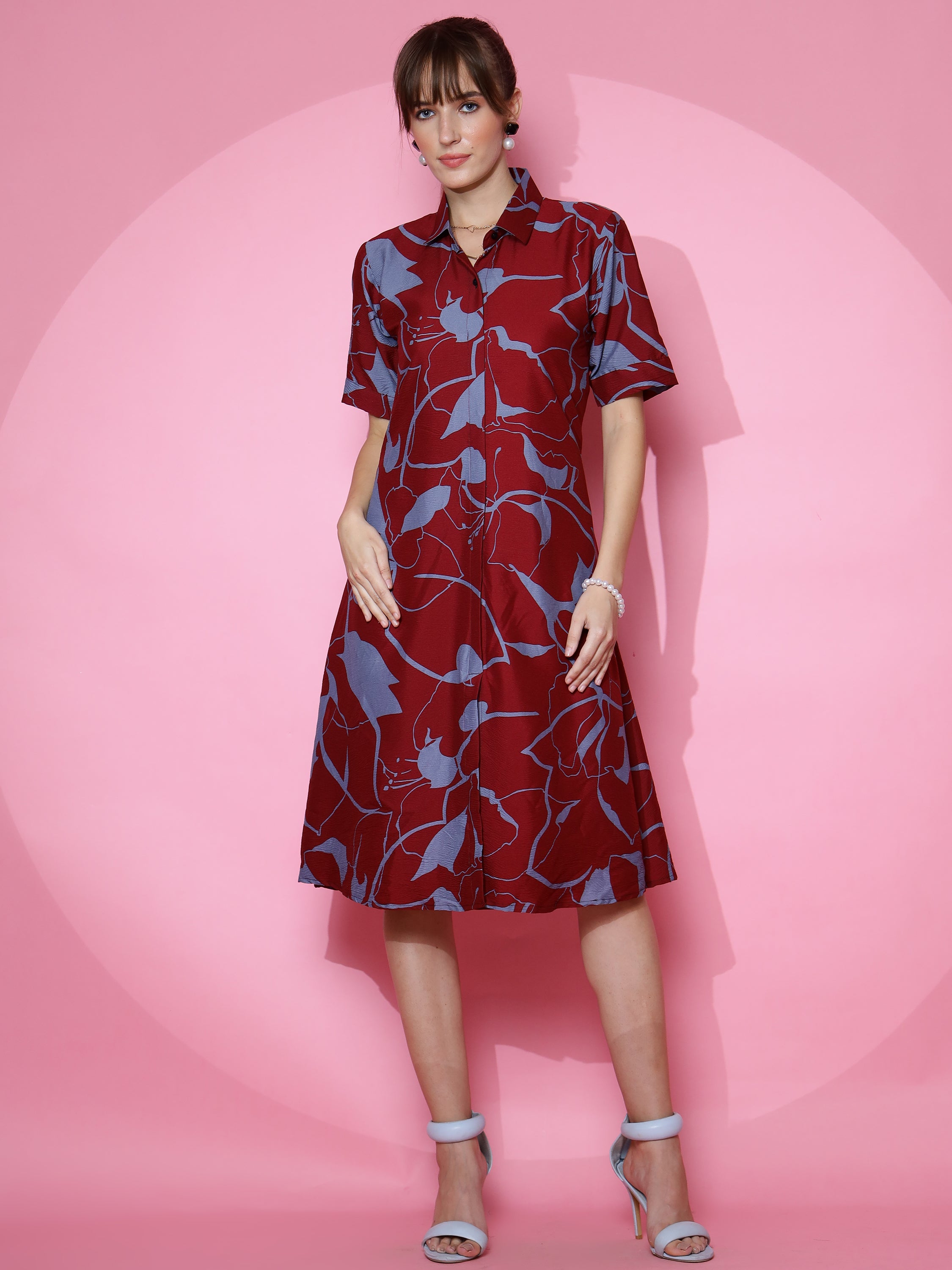 Women Smart Casual Half Sleeve Shirt Dress