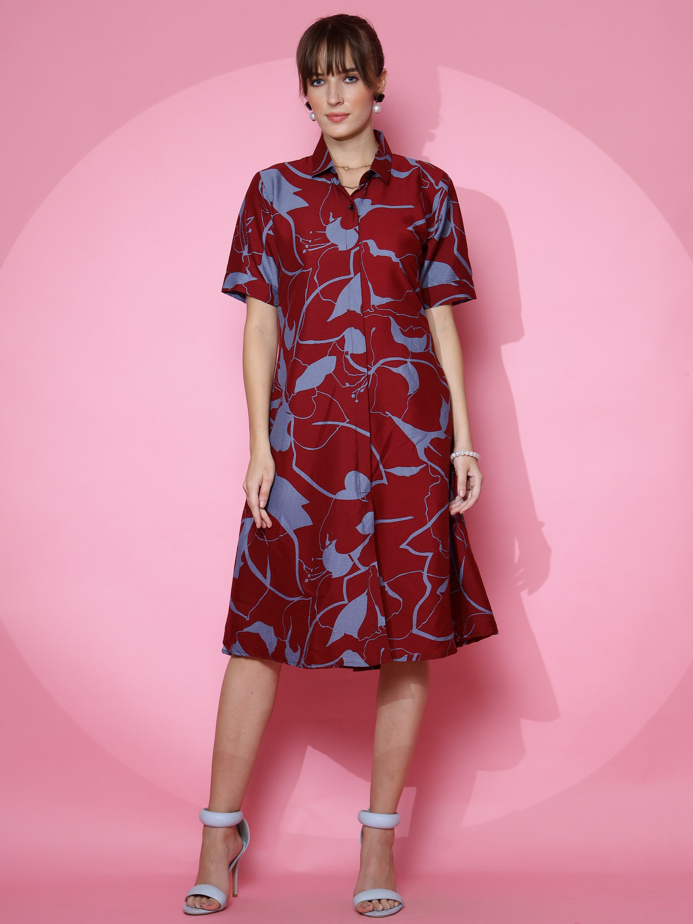 Women Smart Casual Half Sleeve Shirt Dress