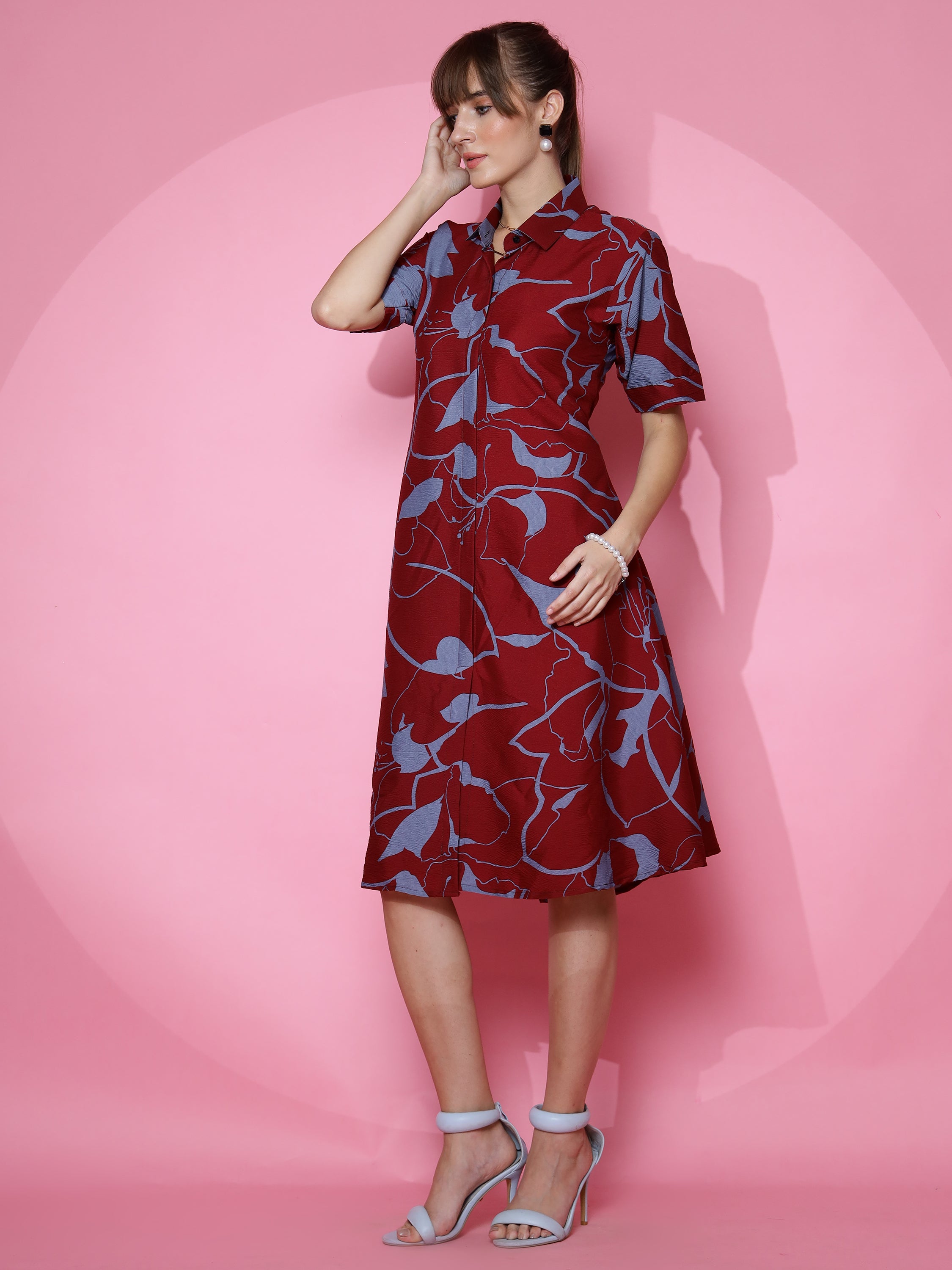 Women Smart Casual Half Sleeve Shirt Dress