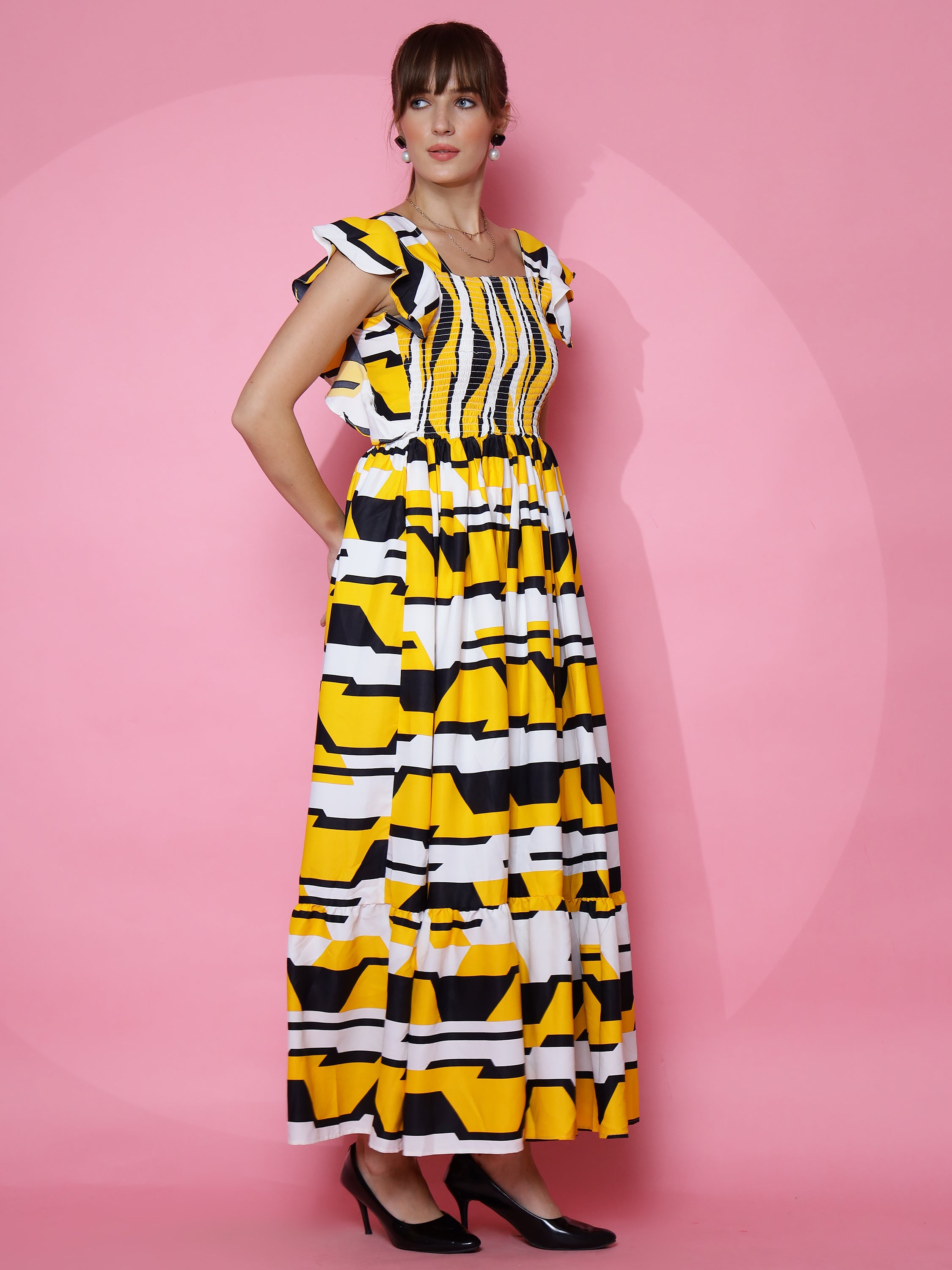 Woman Yellow Daisy Dream Flounce Fit and Flare Maxi Dress