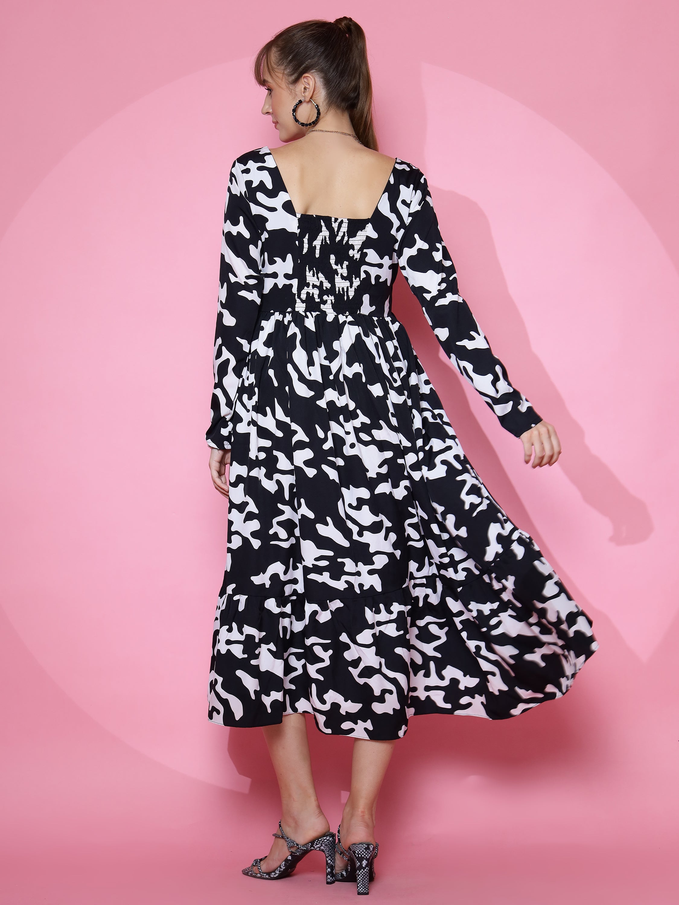 Women Wild Monochrome Animal Print Fit and Flare Maxi Dress