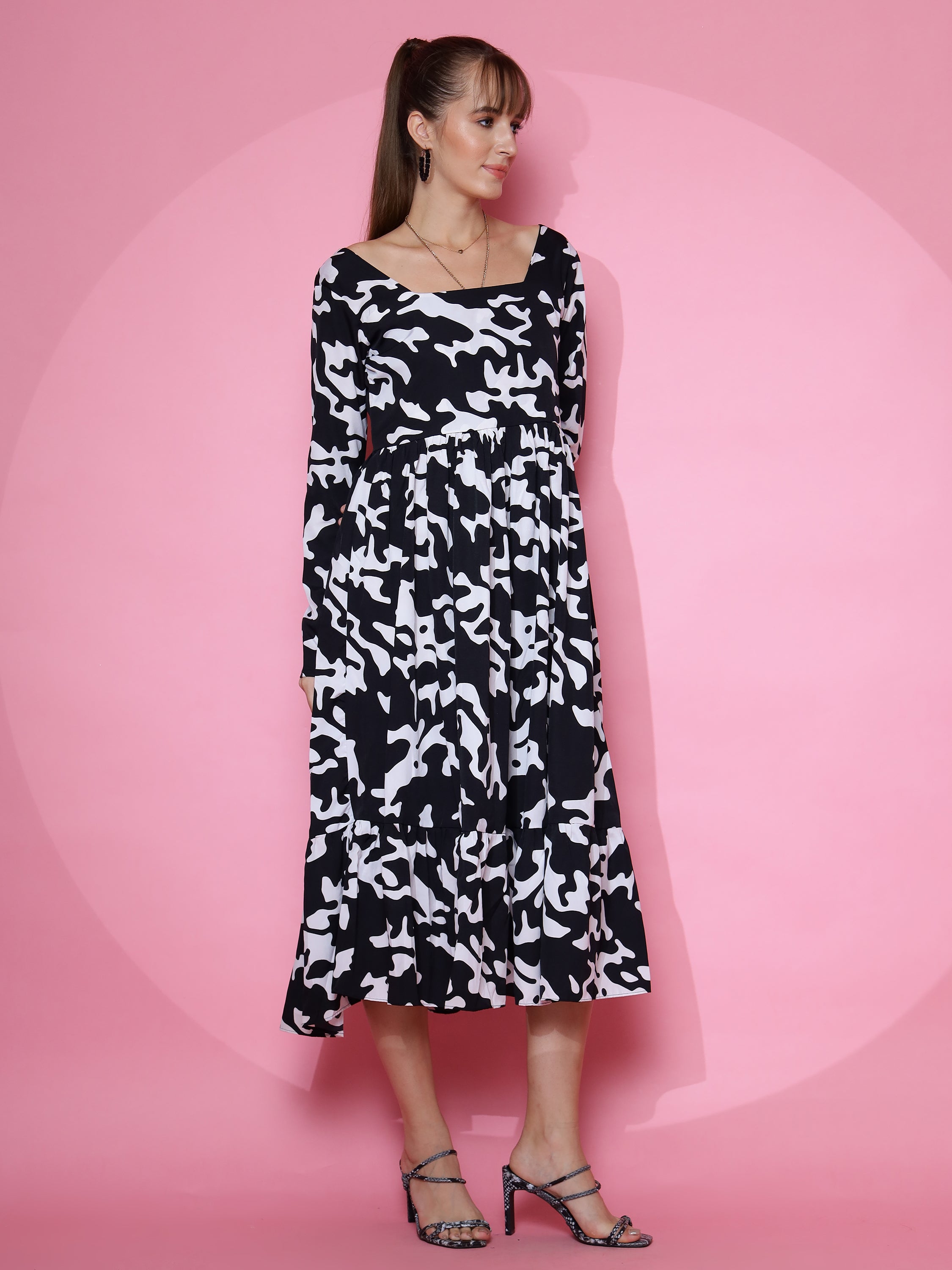 Women Wild Monochrome Animal Print Fit and Flare Maxi Dress