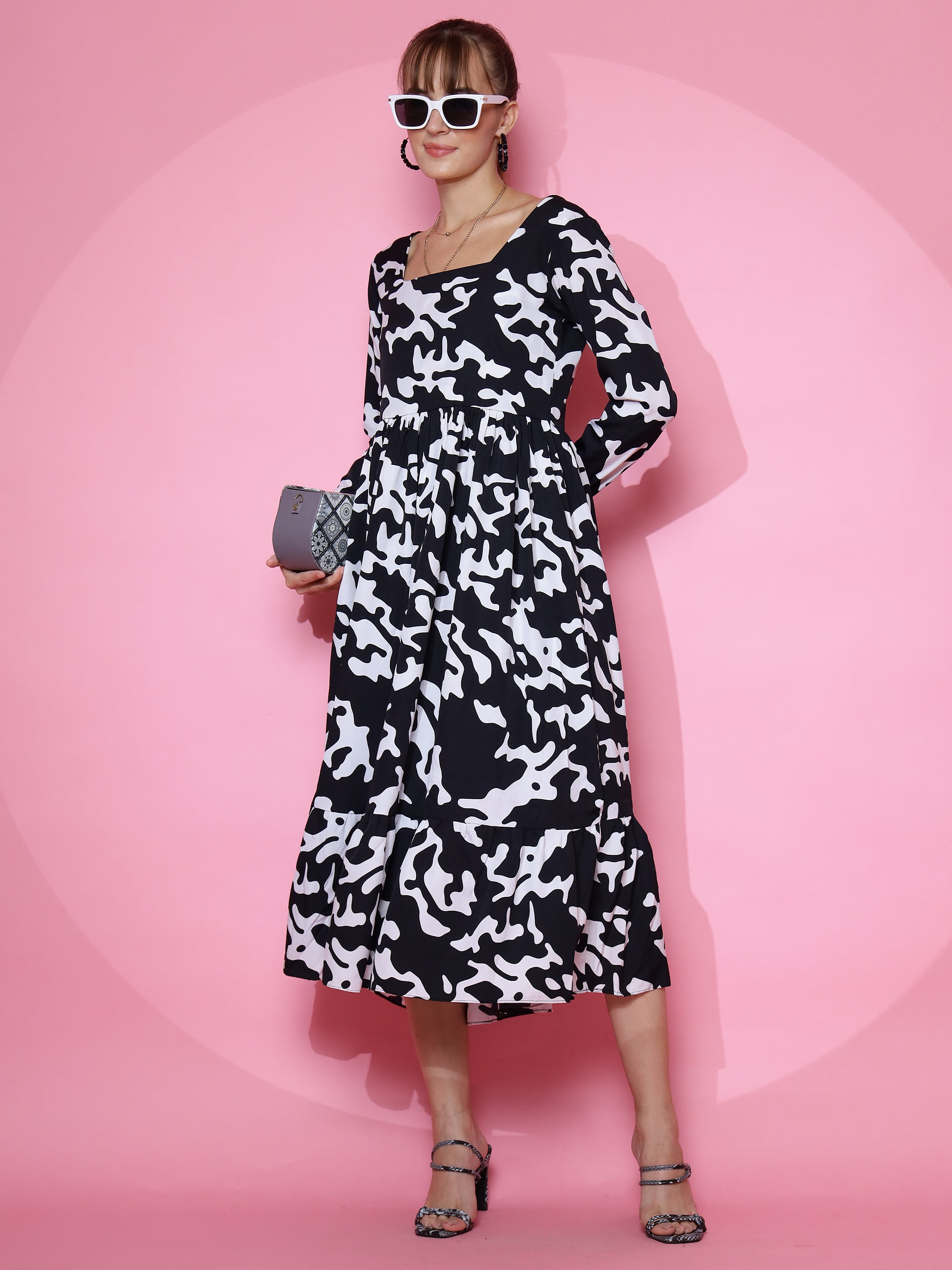 Women Wild Monochrome Animal Print Fit and Flare Maxi Dress